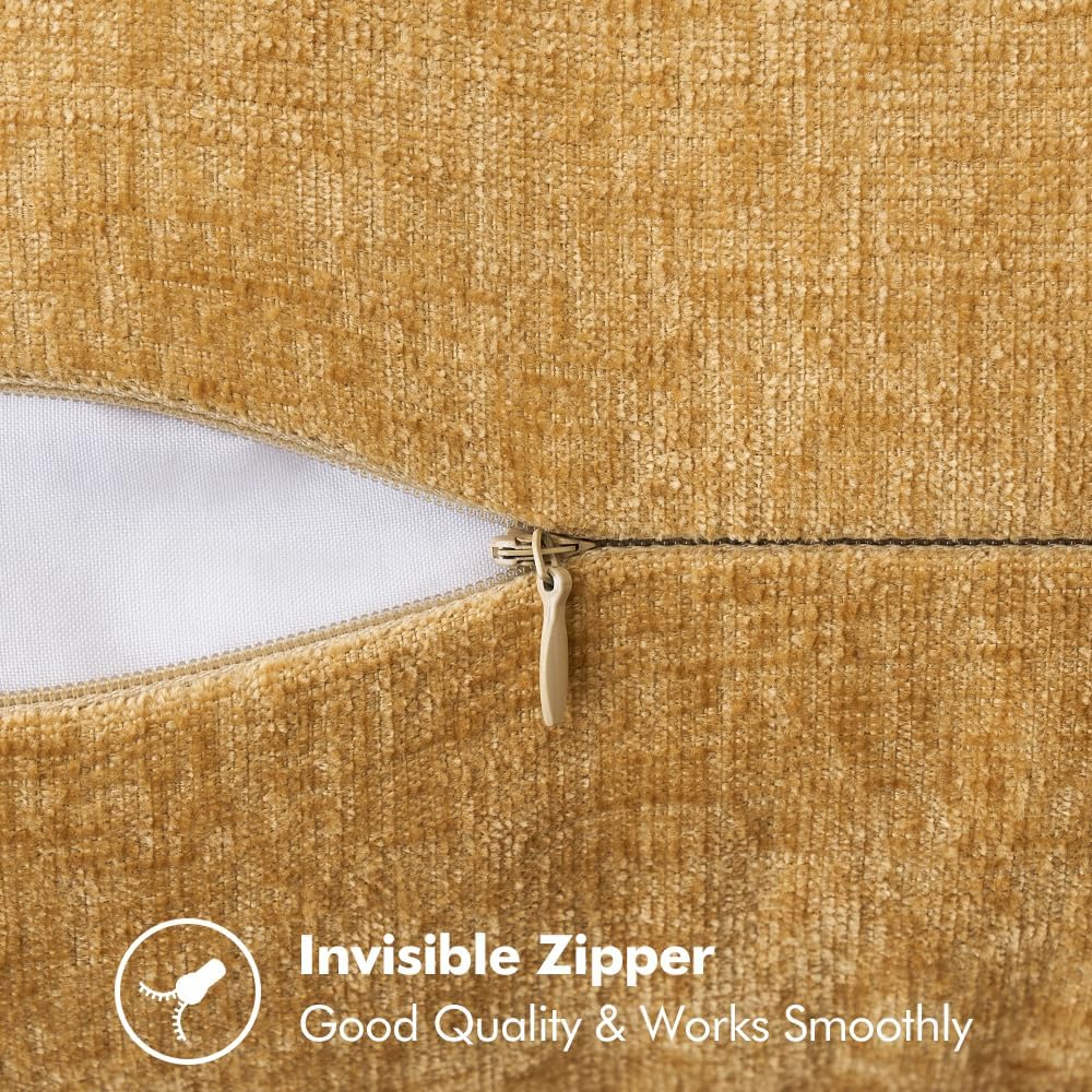 MIULEE Pack of 2 Couch Throw Pillow Covers 16x16 Inch Gold Farmhouse Decorative Pillow Covers with Stitched Edge Soft Chenille Solid Dyed Fall Pillow Covers for Sofa Bed Living Room