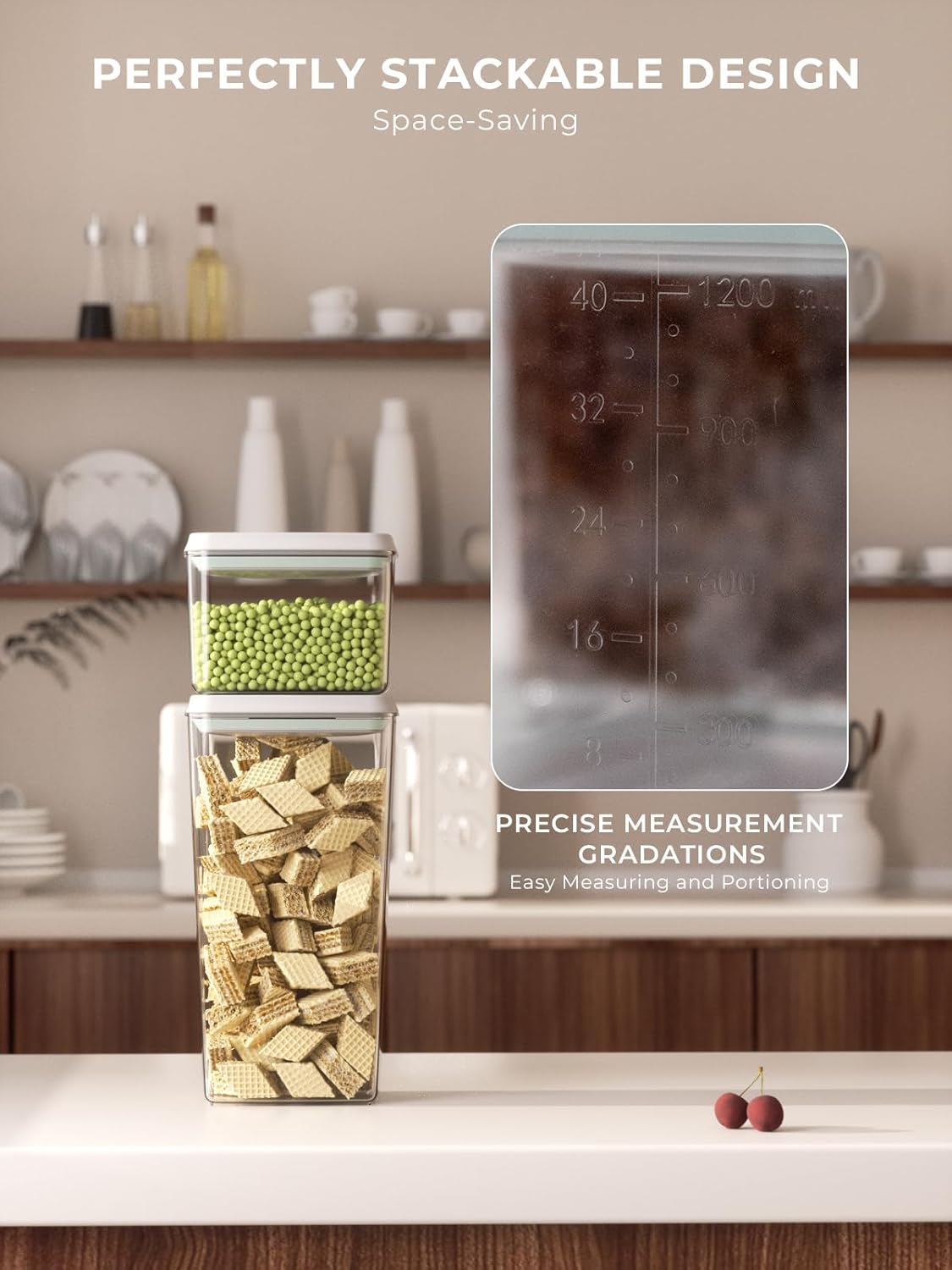 Pop Storage Set – 4 Pack Airtight Food-Grade Containers with Lids, BPA-Free, with Measurement Marks for Flour, Sugar, Pantry Organization