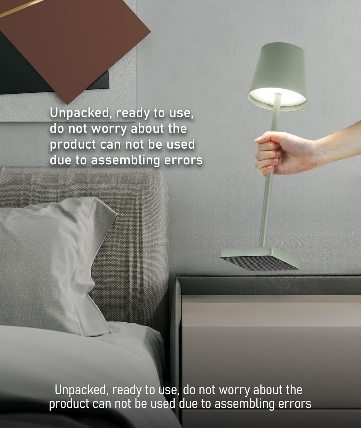 HASUN 2 Pack Cordless Table Lamp, Portable LED Desk Lamp, 5200mAh Battery Operated Lights, 3 Color Stepless Dimming Up, Night Light for Bedroom/Date/Bars/Cafe/Camping (Green 2Pack)