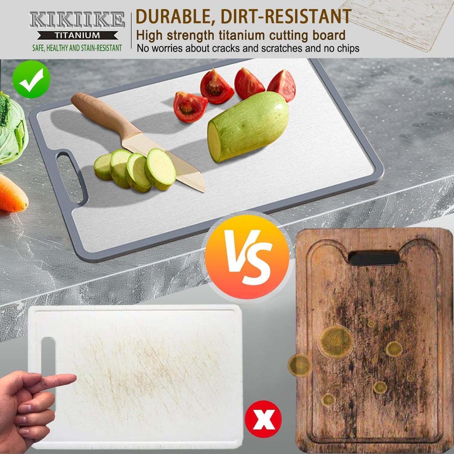 Titanium Cutting Board Double-sided non-slip silicone edging Pure Titanium Cutting Boards for Kitchen - Double-Sided Food-Grade Chopping Board Non-Stick Durable and easy to clean (3-Piece S/M/L)