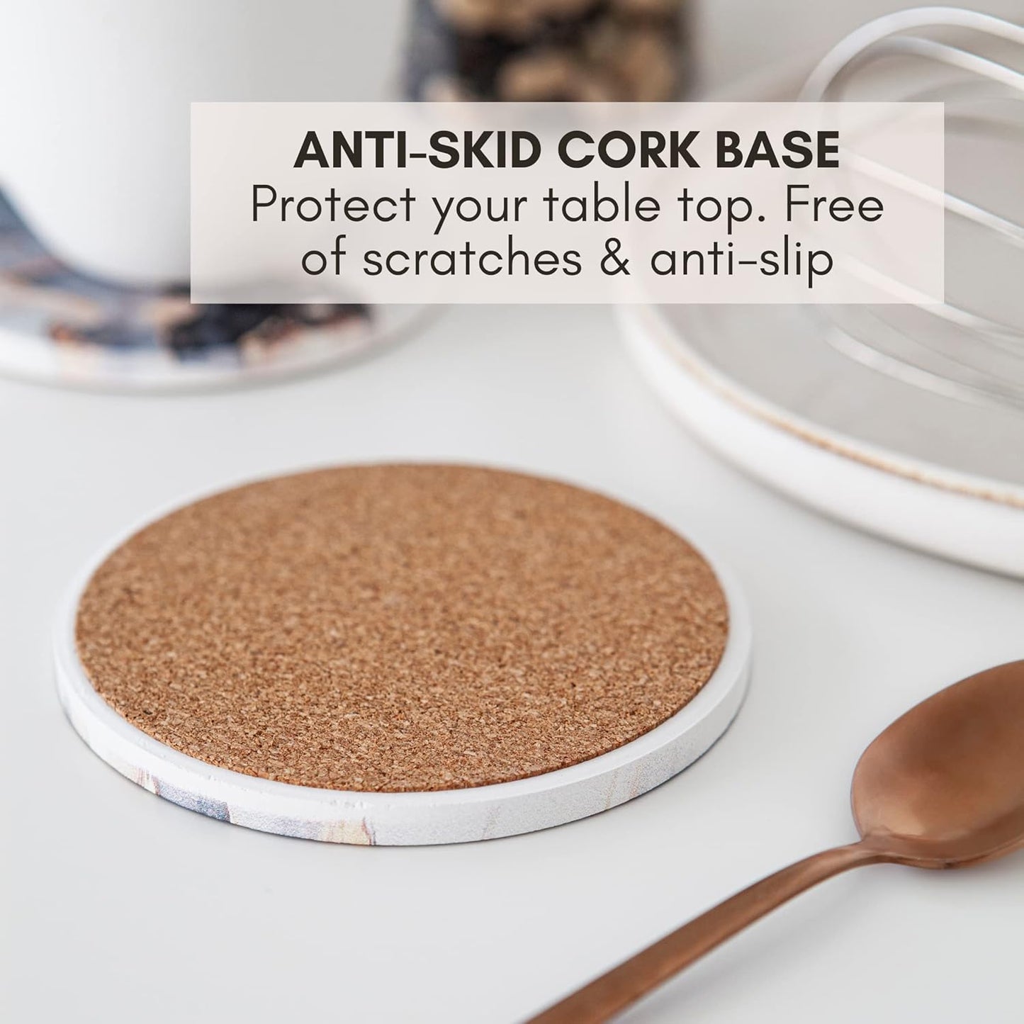 Terrazzo Drink Absorbent Coasters with Holder Set of 6, Ceramic Coaster for Drinks, Coffee Table Decor, Water Absorbing Stone Coaster for Drinks (Granite)