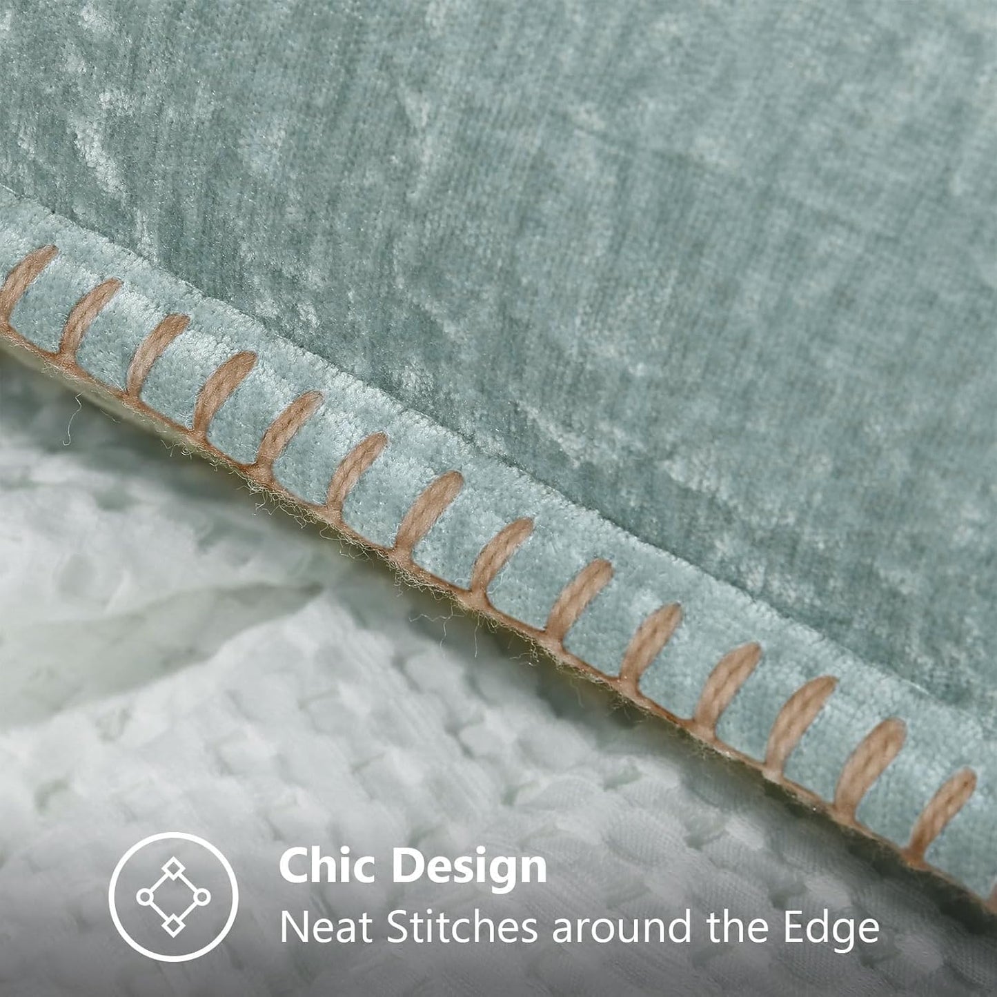 decorUhome Chenille Soft Throw Pillow Covers 26x26 Set of 2, Farmhouse Velvet Neutral Decorative Euro Pillow Covers with Stitched Edge for Couch Sofa Bed Home Decor, Aqua Haze