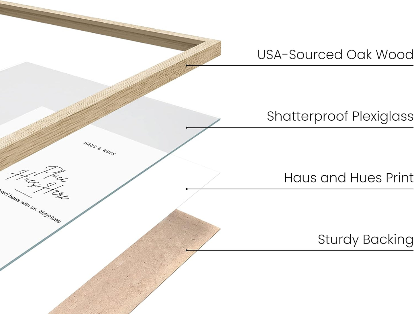 HAUS AND HUES Natural Wood Frames 5x7 Set of 4 - Bulk Photo Frames with Beige Oak Finish