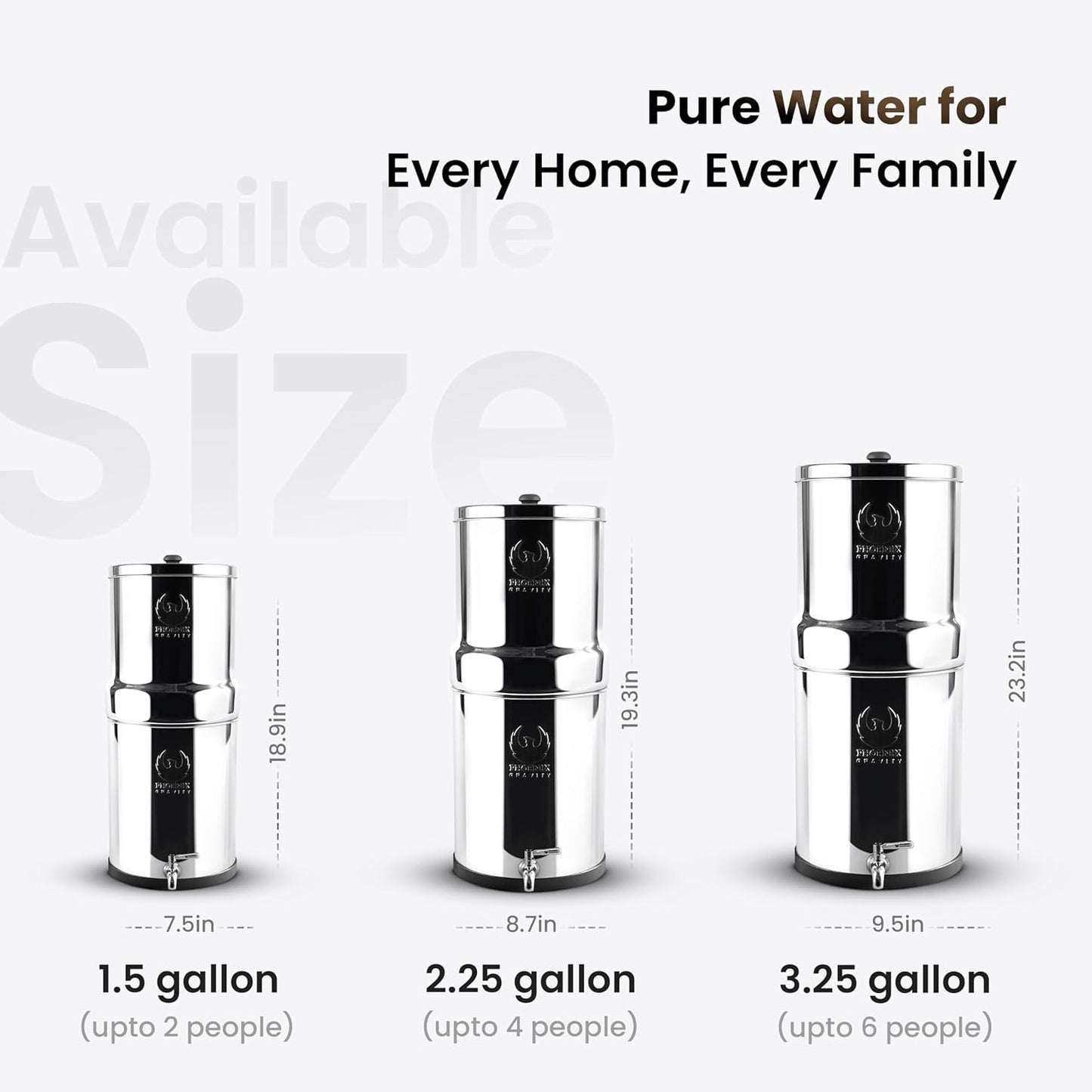 Gravity Water Filter System – 1.5 Gallons NSF Certified AISI 304 Stainless Steel Premium Countertop Water Filtration System with 2 Smart Black Carbon Filters & Stainless Steel Spigot
