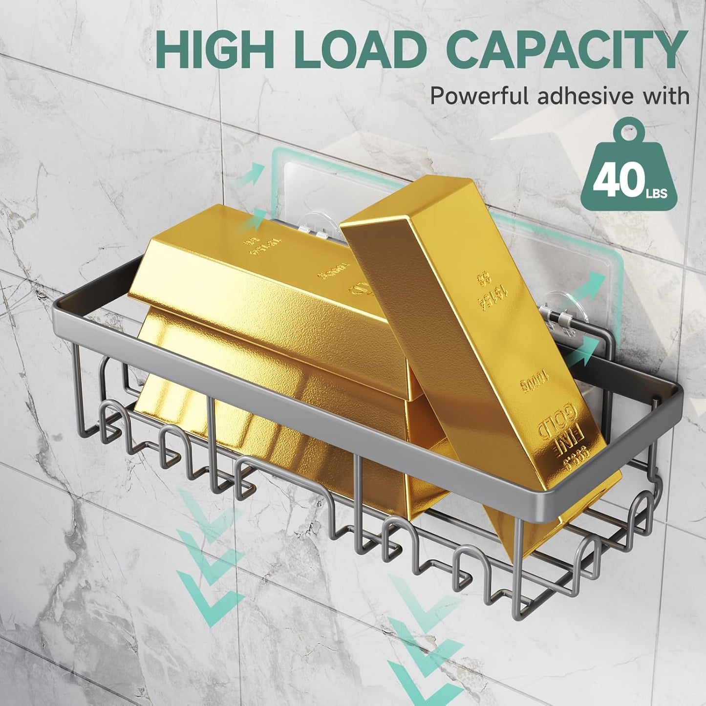 Veken 6-Pack Rustproof & Waterproof Shower Caddy, Adhesive Shelves Rack, Large Capacity Bathroom, College Dorm & Apartment Organizers, No-Drill Wall Mount Living Room & Bedroom Decor, Light Grey