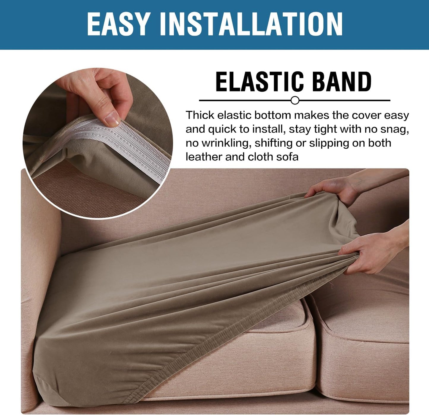 H.VERSAILTEX Velvet Stretch Couch Cushion Cover Plush Cushion Slipcover for Chair Loveseat Sofa Cushion Furniture Protector Seat Cushion Sofa Cover (3 Piece XL Sofa Cushion Covers, Mocha)