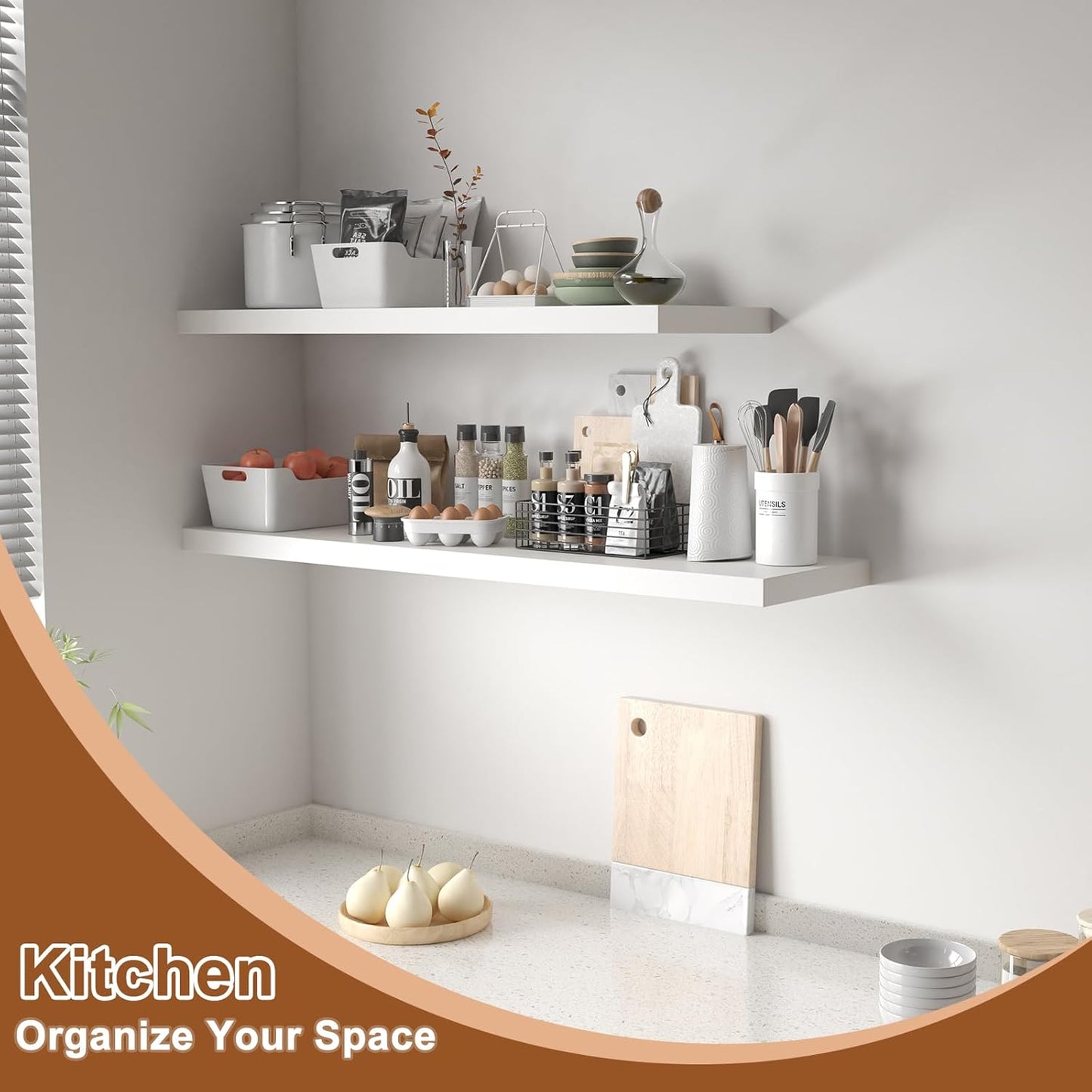 12 Inch Deep Floating Shelves for Wall 3 Pack White Floating Shelves Large Storage Space Wall Mount Shelf for Living Room Kitchen Bathroom 24" W x 12" D x 1.2" H White