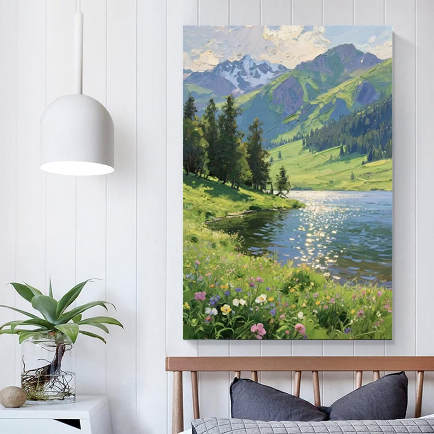 The scenery of mountain streams and green meadows is suitable for living rooms bedrooms offices landscape posters and wall paintings
