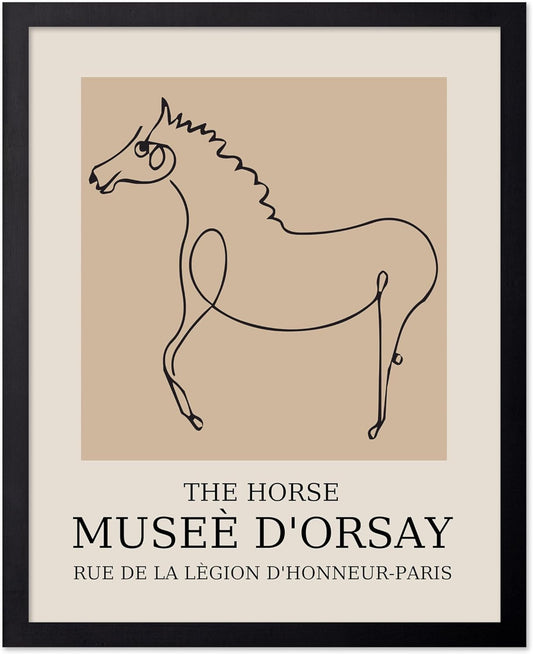 Poster Master Vintage Poster - Retro Minimalist Print - Gift for Artist, Friend - Horse, Line Drawing, Sketch, Abstract - Wall Decor for Living Room, Bedroom, 8x10 Black Framed