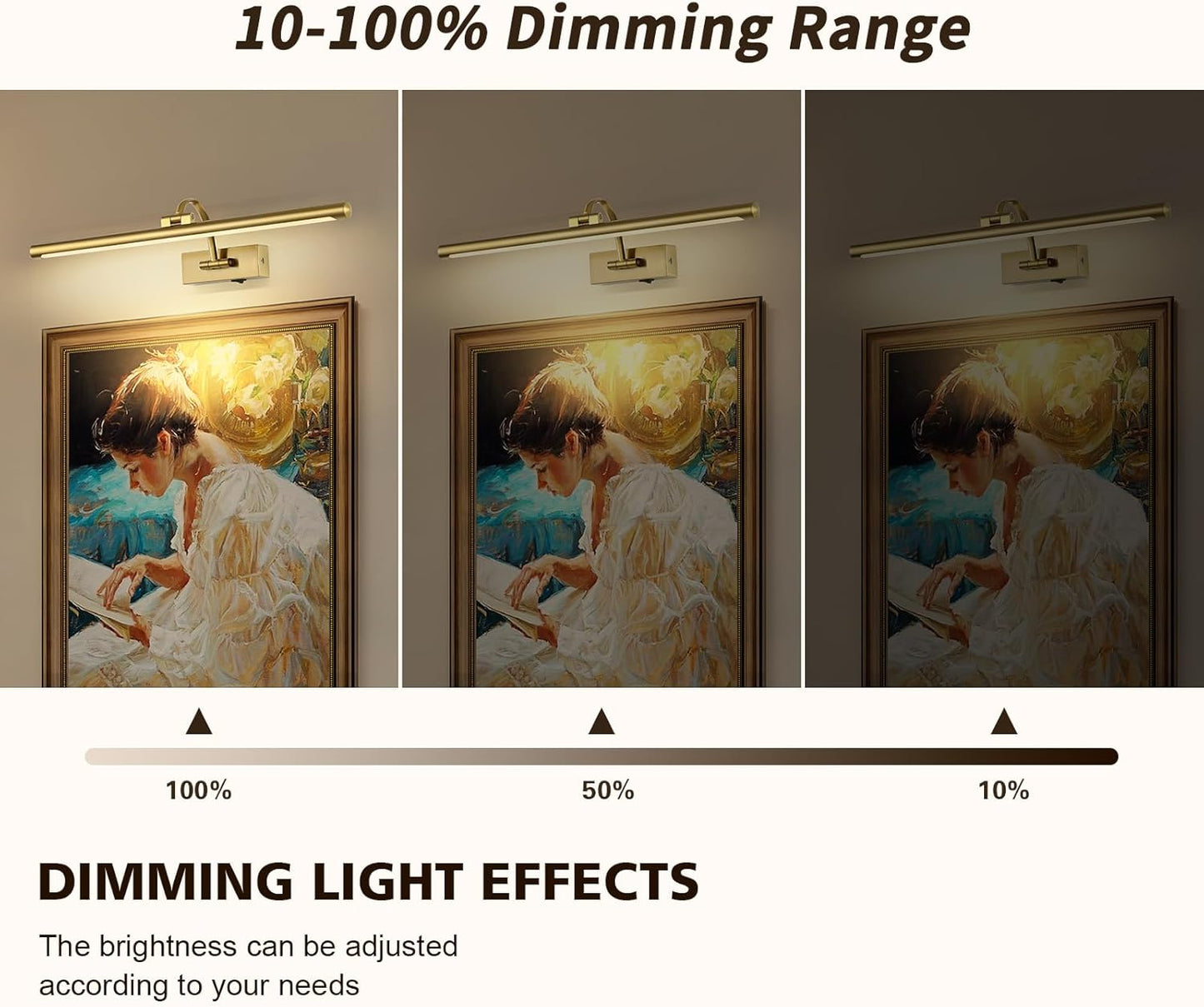 Wireless Picture Lights with Remote and Timer Rechargeable Brass Gallery Lighting Battery Operated Art Lights Over Frame Portrait 5W 24'' Inch Warm White