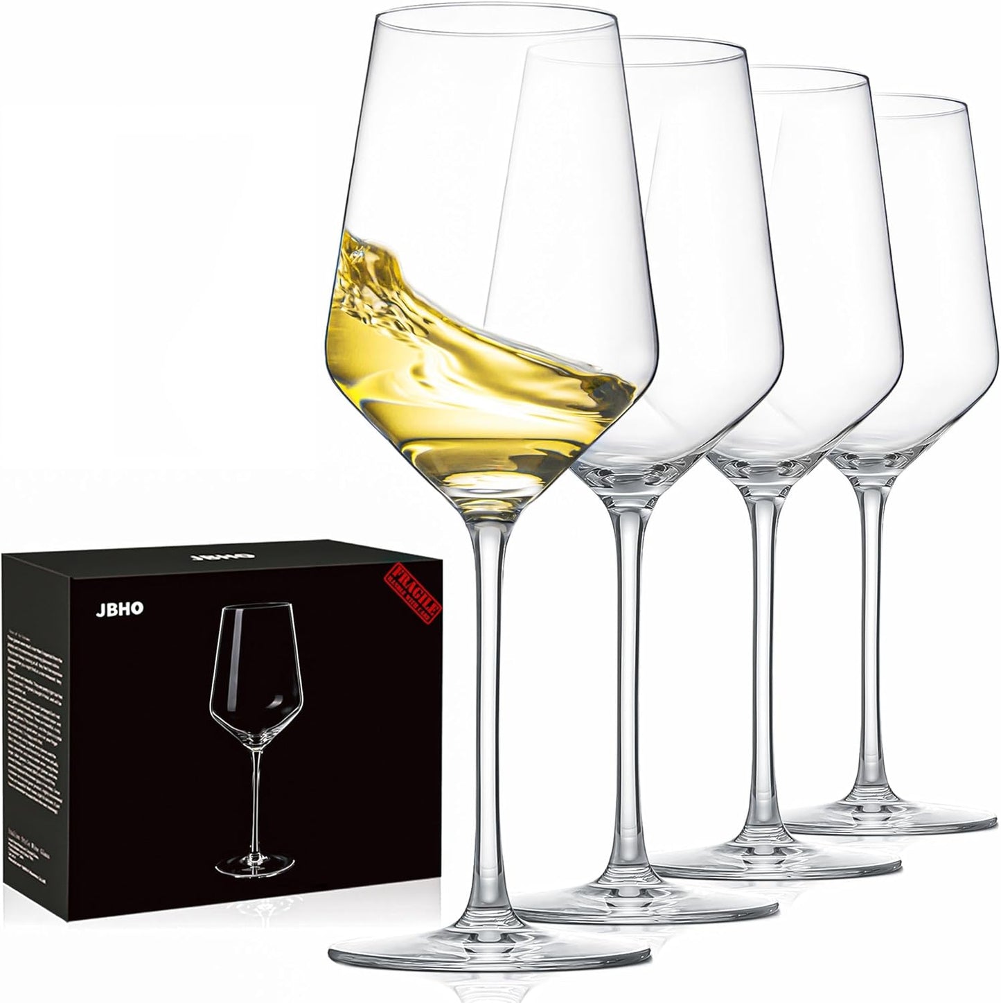 JBHO 17 oz Lead-Free Wine Glasses Set of 4, Hand Blown Durable Crystal Wine Glasses for Daily Use and Hosting Guests, Thin Rim for Serving Red and White Wine, Gift packing for any occasion