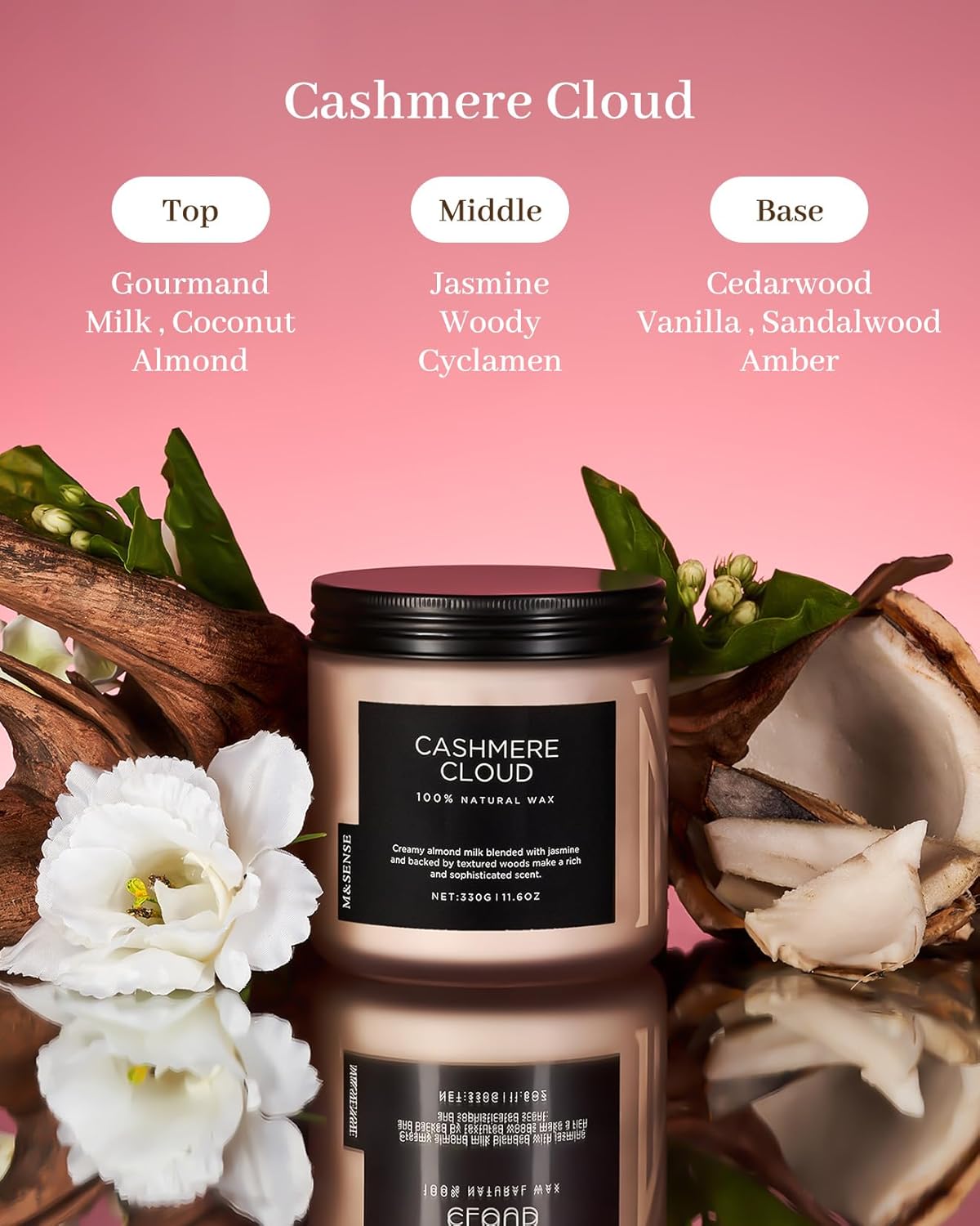 M&SENSE Creamy Almond Milk Scented Candle, 11.6oz Clean Non Toxic Natural Soy Wax Fragrance for Bathroom Bedroom 70 Hours Burn Time Candle, 2 Wick Aromatherapy Gifts for Housewarming