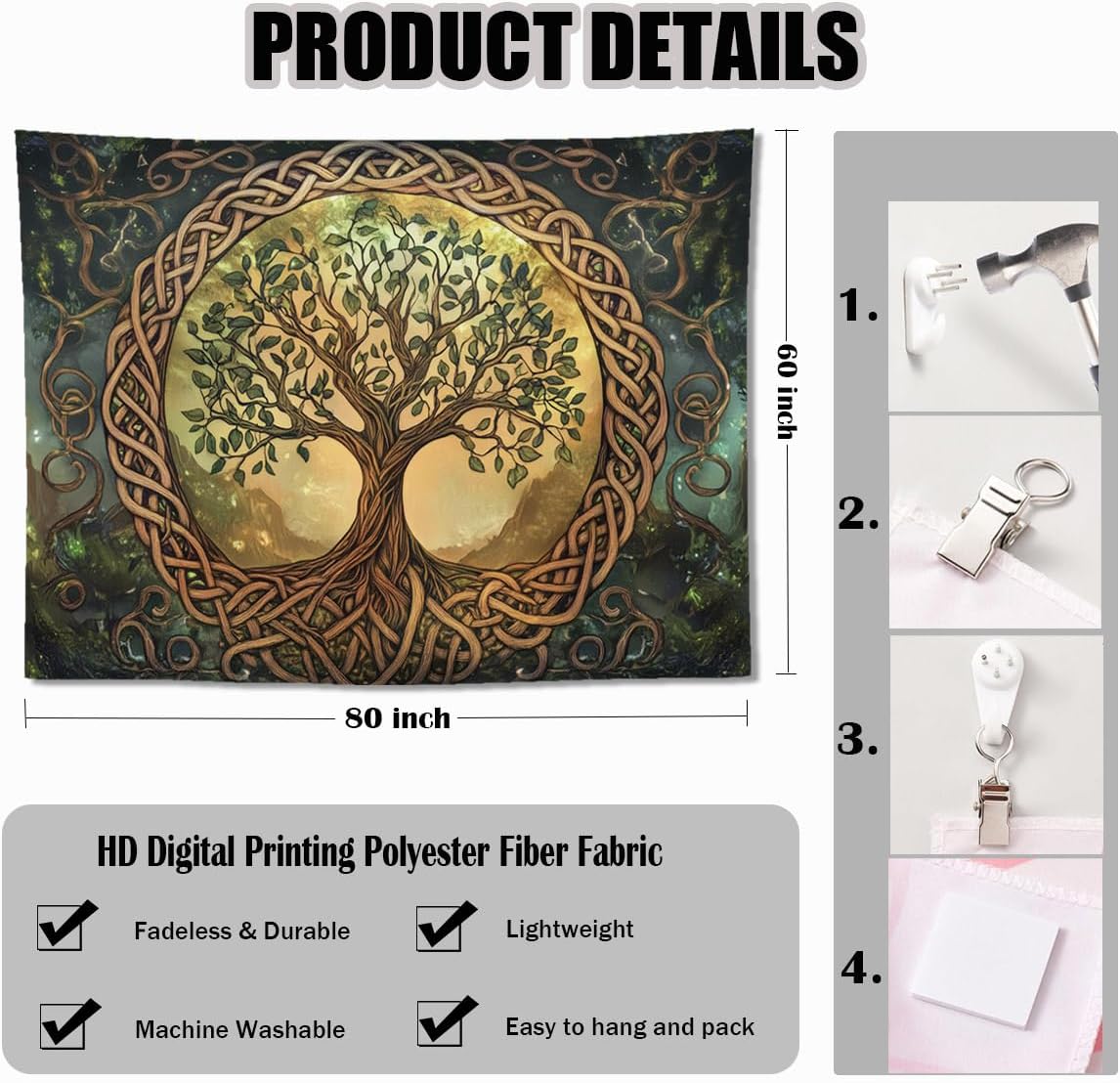 keowhsf Tree of Life Tapestry – Fantasy Forest Nature Landscape Wall Art with Mystic Green Aesthetic, Large Wall Hanging for Bedroom, Living Room, Home Decor