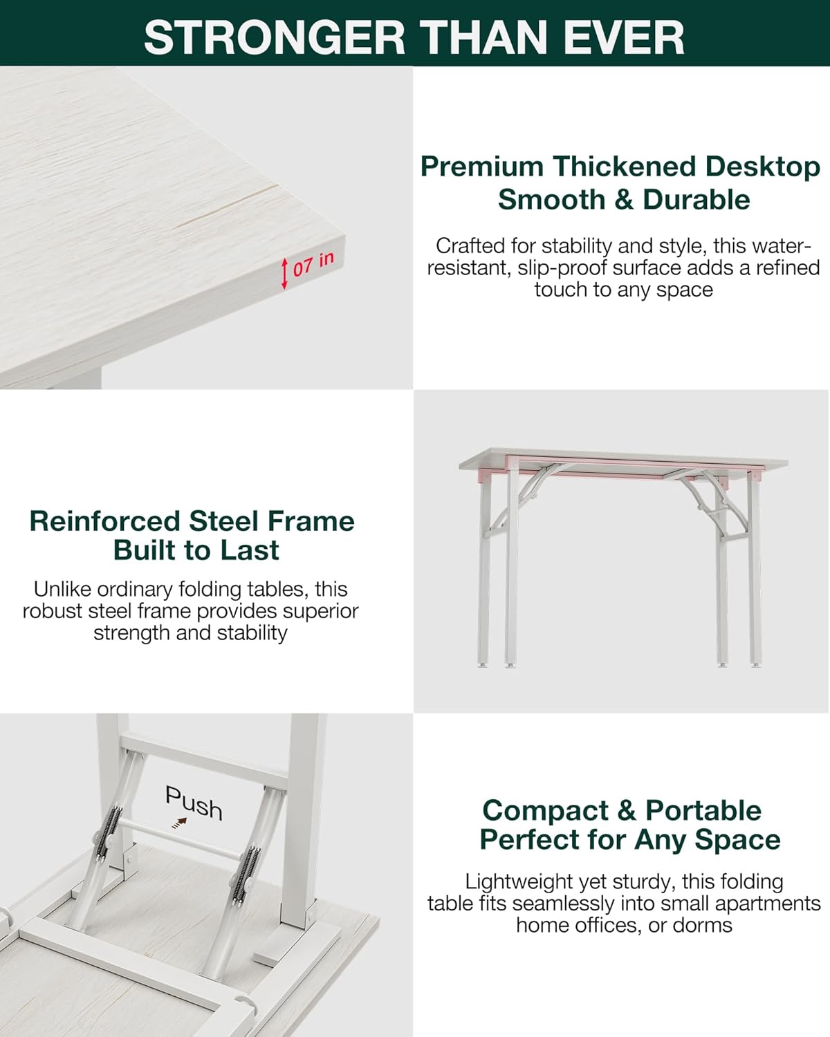 Frylr Small Folding Computer Desk – 35.8 Inch Portable Table for Craft and Study, Lightweight Desk for Small Spaces, Foldable Laptop Table Built-in AC/USB Outlets for Convenience, White Ash