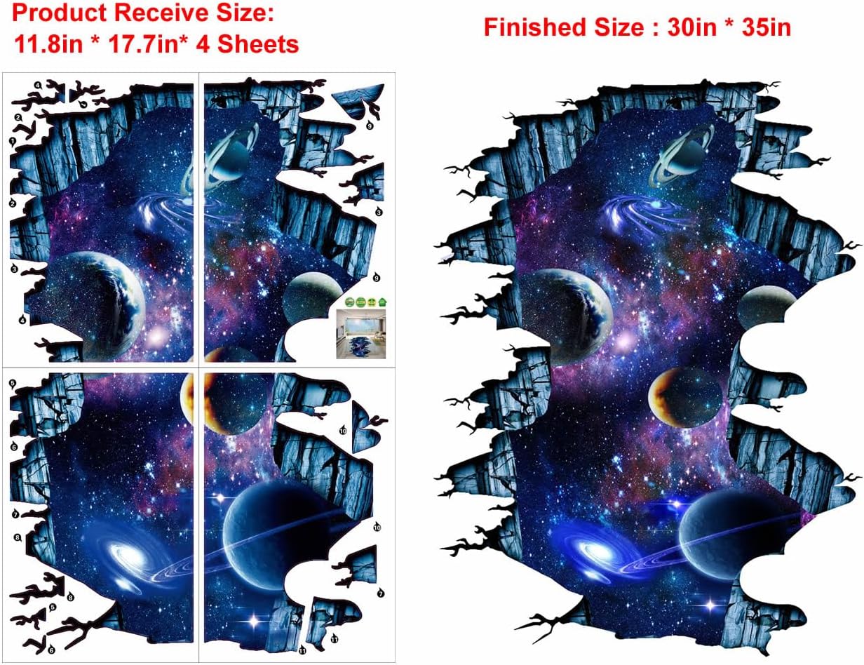 Quanhaigou Galaxy Wall Sticker,Space Wall Decal,Planet Wallpaper Decoration Decor