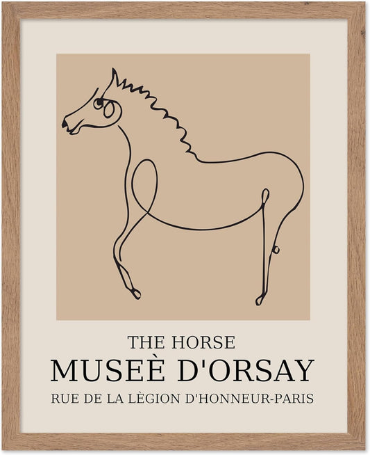 Poster Master Vintage Poster - Retro Minimalist Print - Gift for Artist, Friend - Horse, Line Drawing, Sketch, Abstract - Wall Decor for Living Room, Bedroom, 11x14 Beige Framed