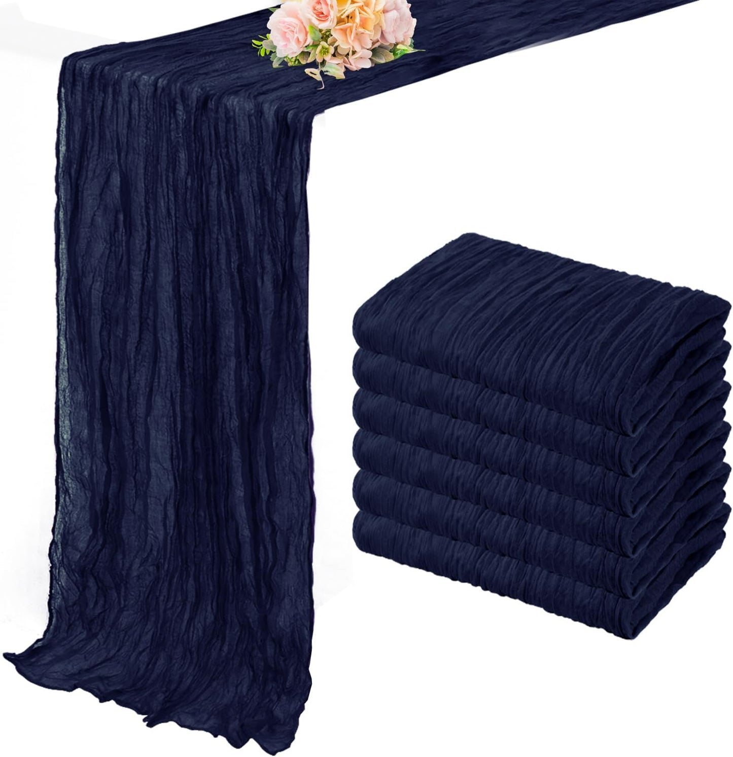 6 Pack Navy Blue Cheesecloth Table Runner 10FT Boho Fabric Rustic Cheese Cloth Table Runner for Wedding Bridal Shower Baby Shower Gauze Sheer Birthday Party Table Decorations 20 x 120 Inch Long