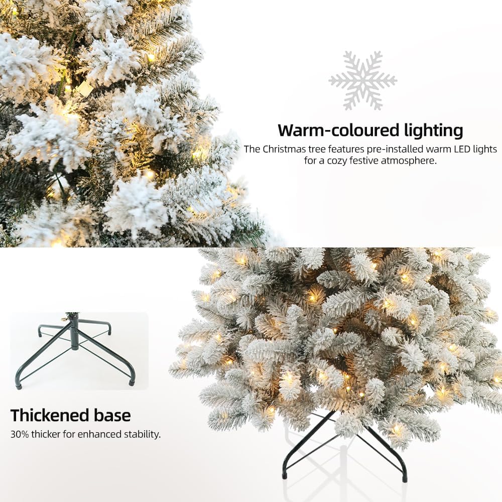 Prelit Christmas Tree With Lights 7.5ft,Premium Snow Flocked Artificial Xmas Tree, With 1364 Branch Tips and 550 Warm Lightsm,Support Automatique,Perfect Choice for Christmas Decorations,White