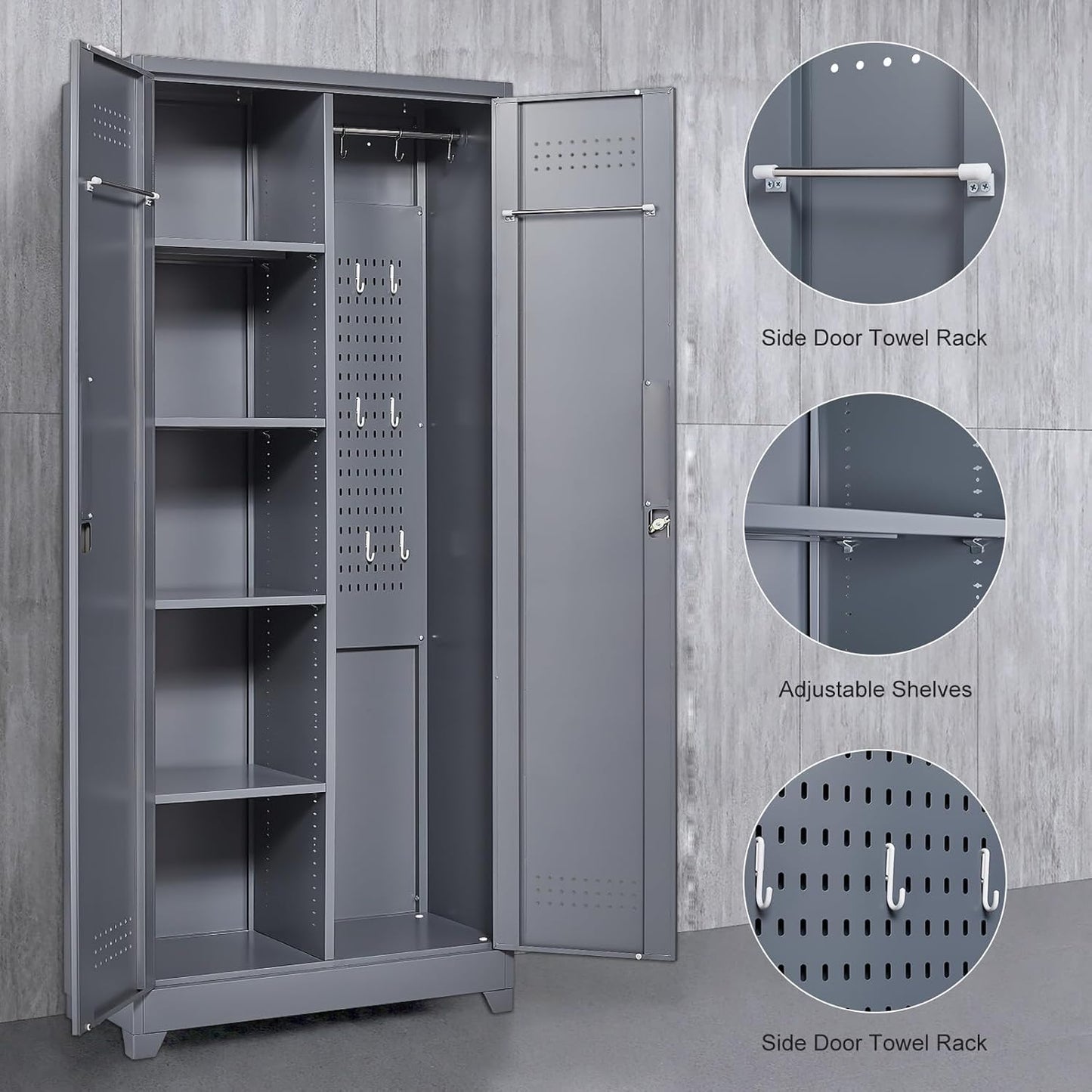 Lockable Storage Cabinet,Utility Closet with Doors and Shelves,SteelGarage Cabinet with Adjustable Shelves for Home,Garage,Gray