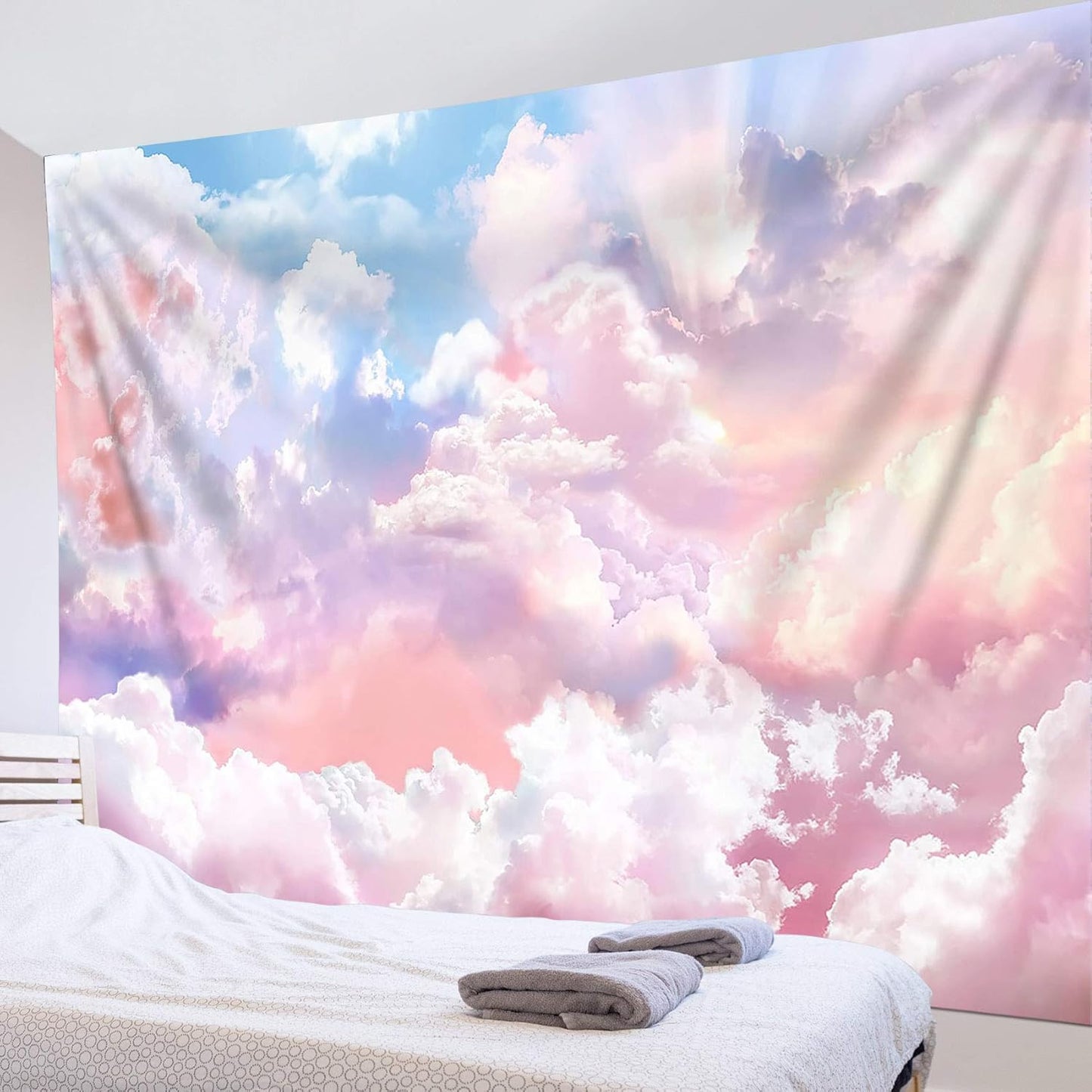 HVEST Pink Cloud Tapestry Colorful Abstract Clouds Natural Landscape Tapestries Wall Hanging for Bedroom Living Room Teen Dorm Indie Decor Poster Blanket,48x36 Inches