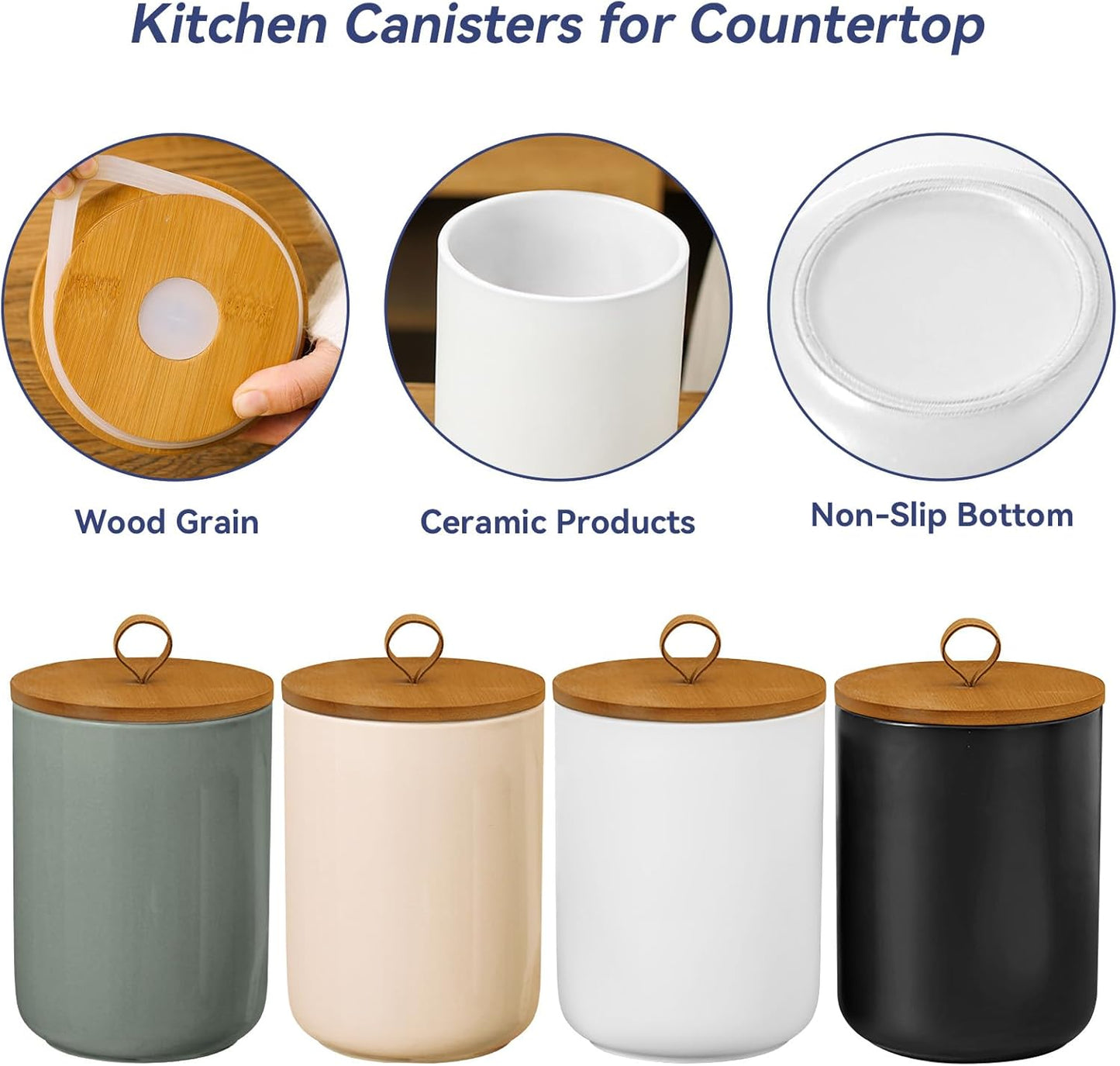 Large Ceramic Storage Jars, Modern Elegant Highly Polished Airtight Gorgeous Storage Canisters with Wooden Lid Food Storage Jar for Kitchen Spice Tea Vanilla Sugar Coffee Beans (Khaki)