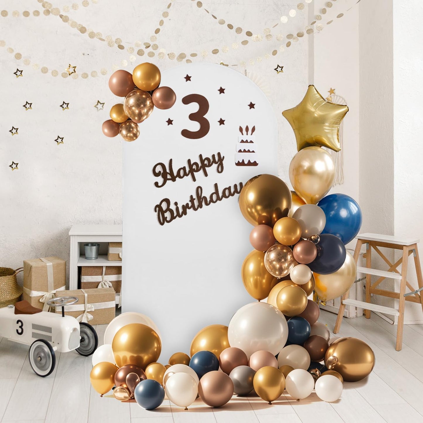 Arch Backdrop Stand and Cover Set, Metal Balloon Arch Backdrop 6ft, Gold Arched Stand Frame for Wedding, Parties,Birthday, Backdrop Decorations (White,6ft)