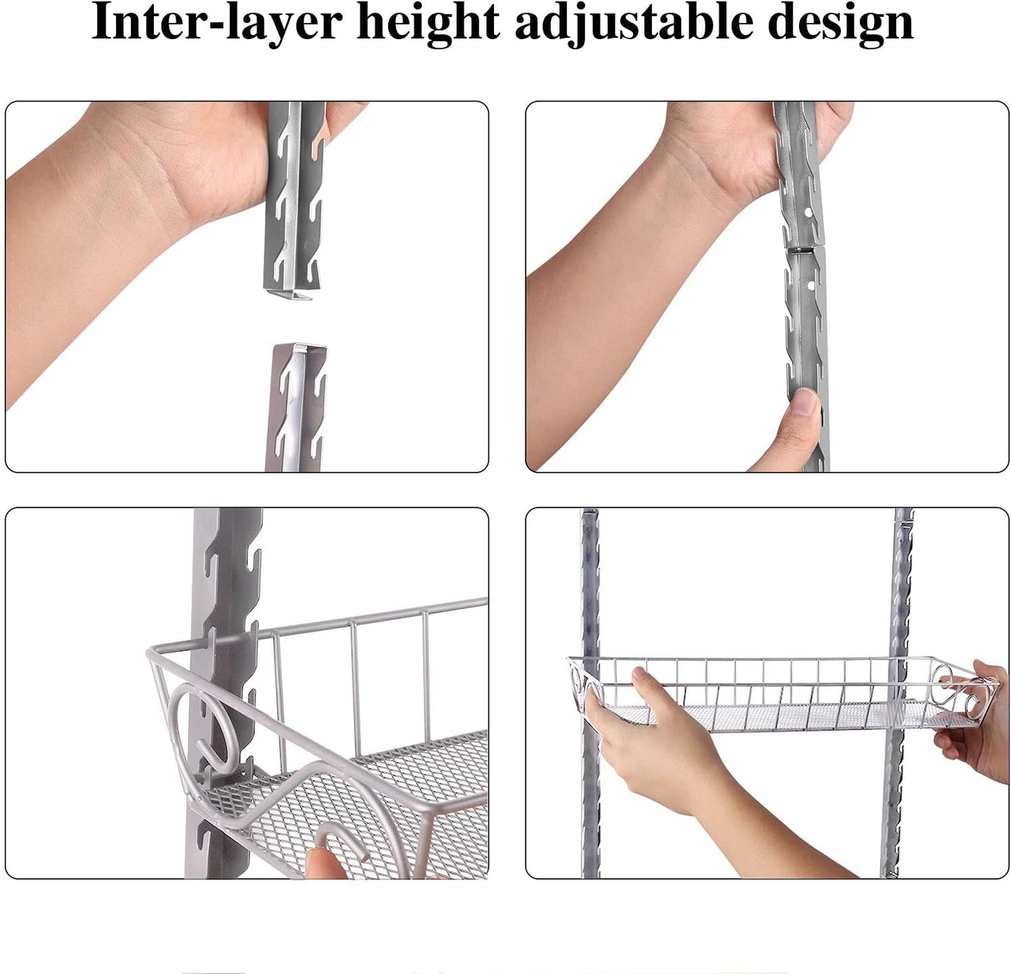 SWOMMOLY Adjustable Wall Mount Spice Rack, 3-Tier Dual-use (Multi-use) Organizer, Silver