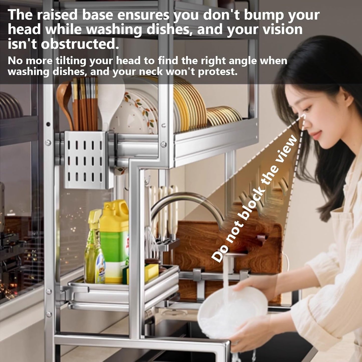 Kitchen Sink Rack Sink Above The Dish Drain Dish Washing Rack Stainless Steel Multifunctional Dish Storage Rack,Over The Sink Drying Rack for Dishes(1,55cm/21.7in)