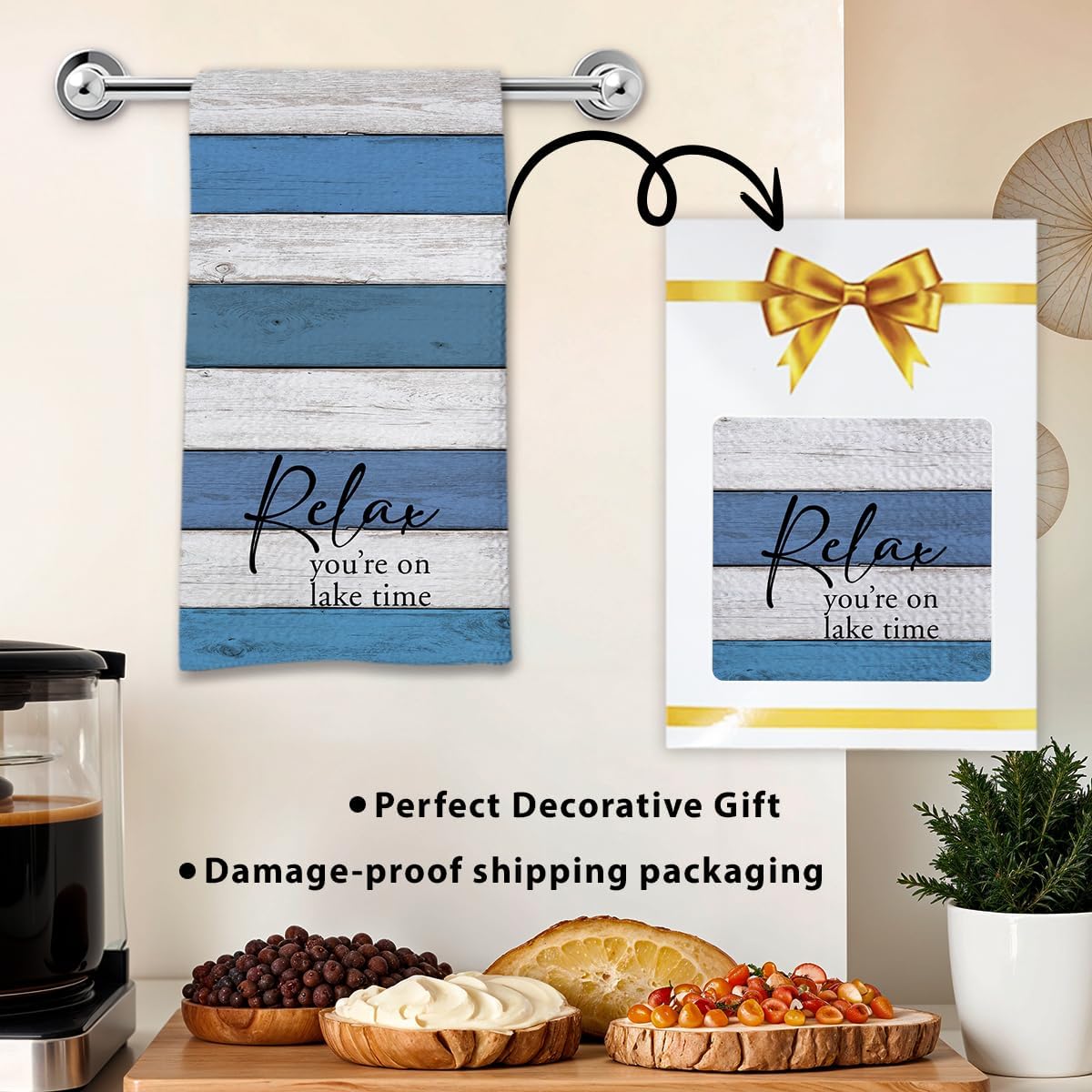 Lake House Dish Towel, Waffle Weave Microfiber Kitchen Cloth, Rustic Lake Decor for Home, Nautical Bathroom Accent, Lakehouse Gift Idea for Cottage Cabin Vacation Retreat - A03