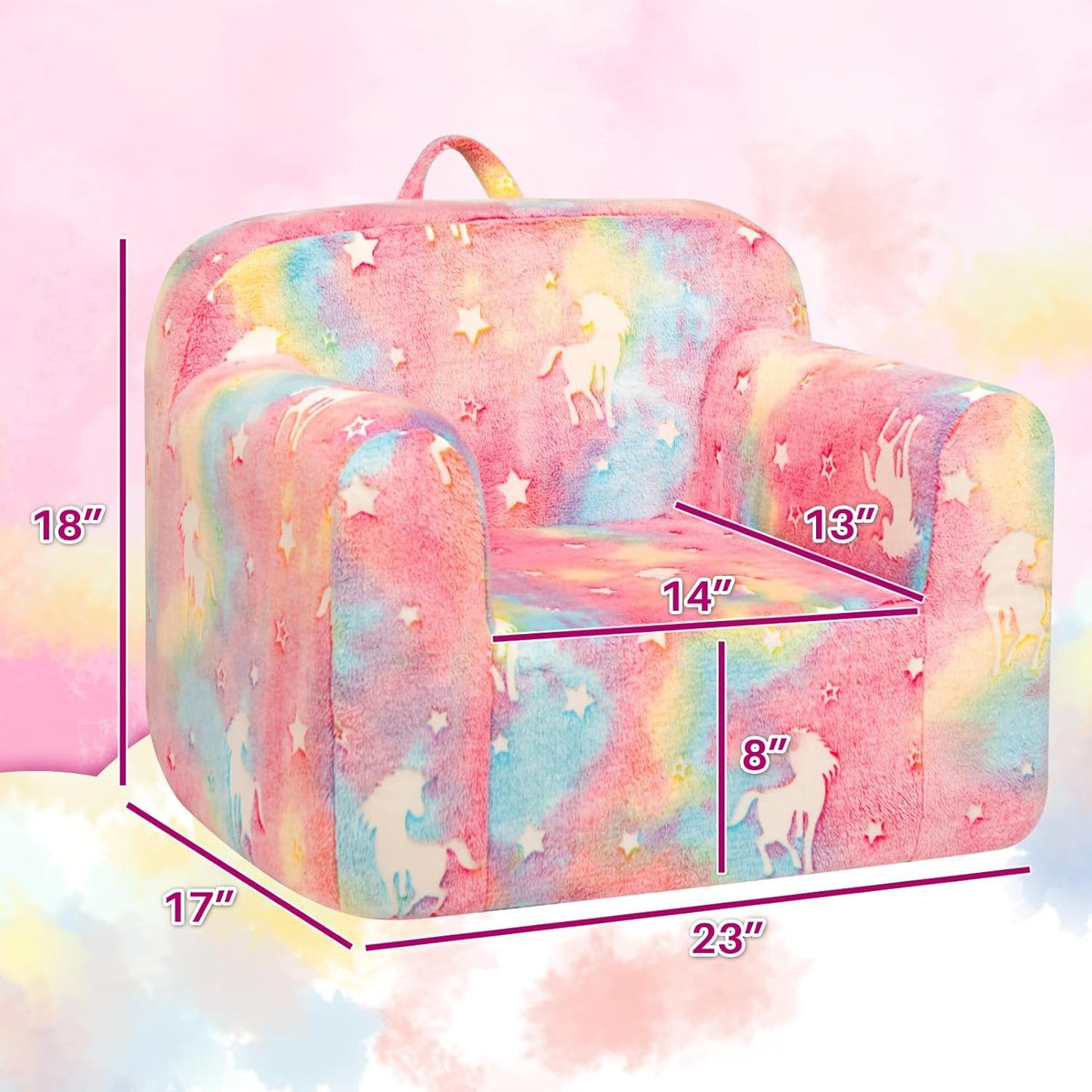 ALIMORDEN Kids Ultra-Soft Snuggle Foam Filled Chair, Cuddly Sherpa Reading Couch for Boys and Girls,Glow-in-The-Dark Unicorn Pattern