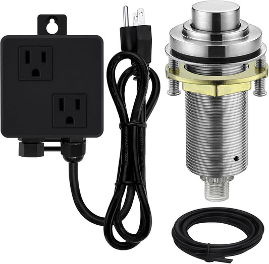 SinkTop Air Switch Kit (Long Full Brass Button) for Disposal, Dual Outlet, (Brushed Nickel)