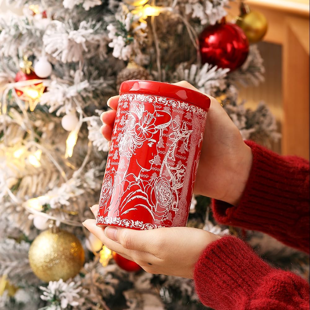 Porlien Lady Porcelain 15-ounce Canisters Set of 2, Food Storage Containers with Lid for Coffee Beans, Tea, Condiments & Nuts, Gifts for Mothers'Day, Thanksgiving, Christmas, Valentine’s Day