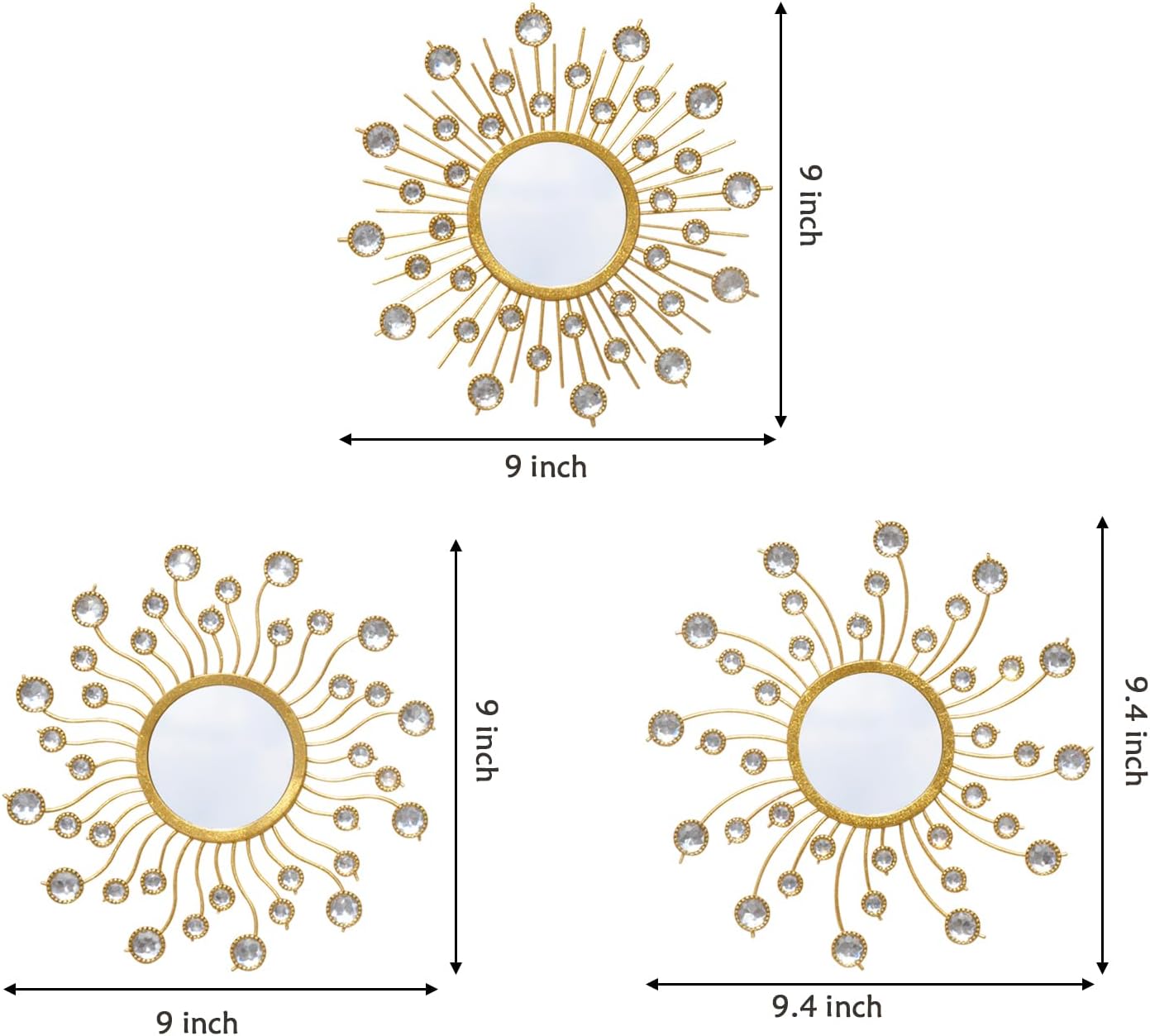 Mirror Wall Decor Wall Mirrors Decorative Sunburst Boho Mirror Gold Mirror Wall Art Metal Decor Mirror Hanging Living Room Bedroom Bathroom Set of 3