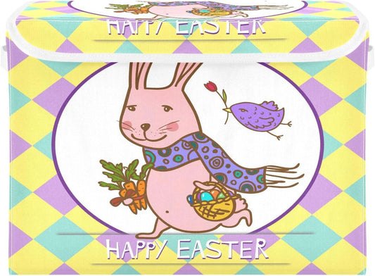 susiyo Easter Bunny Illustration fabric storage baskets with lids,Collapsible Storage Boxes,Foldable storage boxes with handles for Home,Office,Closet Organization