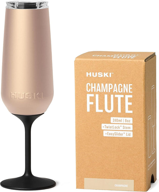 Huski Champagne Flute | NEW | Award-winning Design with Detachable Stem | Premium Stainless Steel Champagne Glass with Lid | Triple Insulated Tumbler | 8oz Capacity | Great Gift (Champagne)