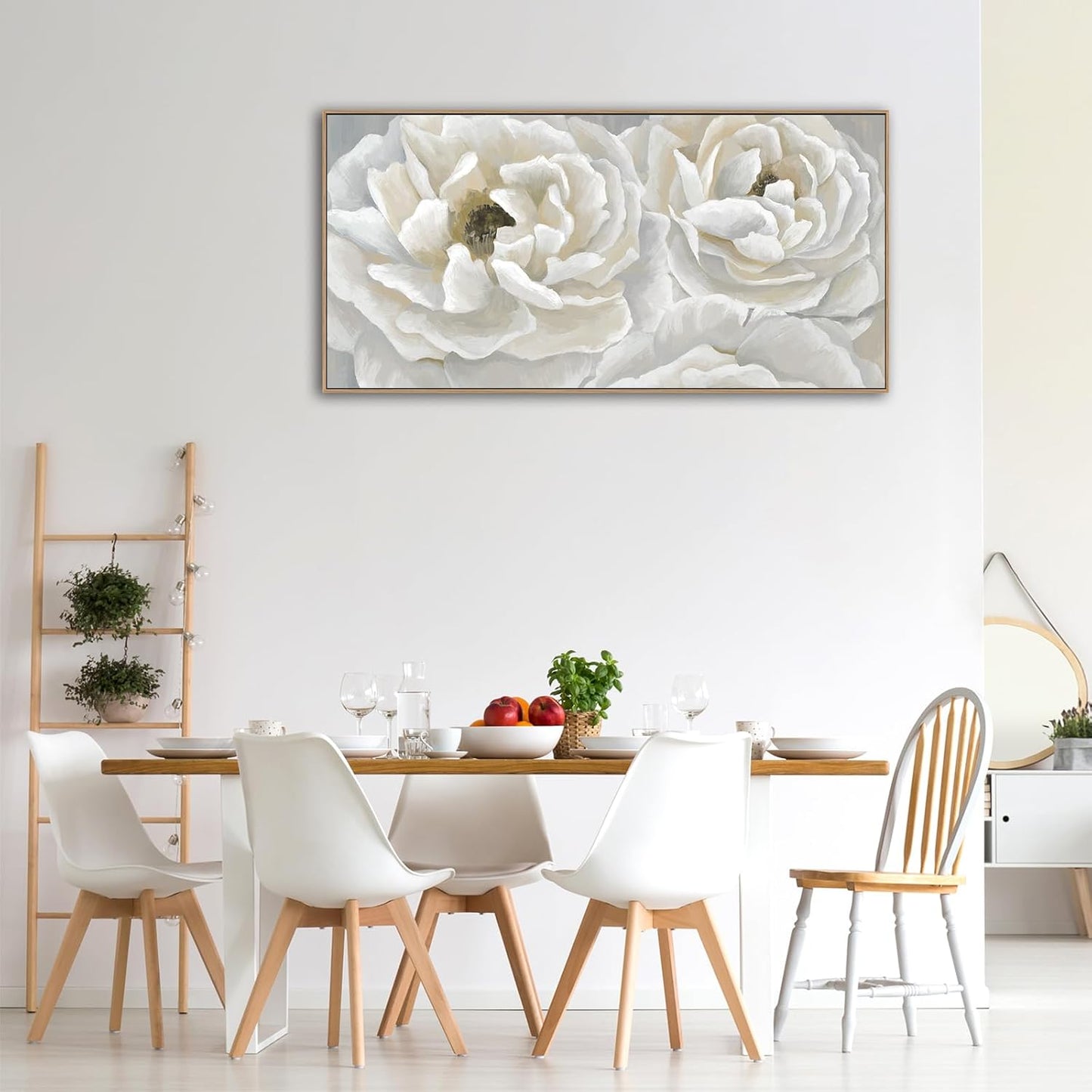 arteWOODS Cream White Flowers Framed Wall Art - Soft Peony Pictures for Wall Decor Elegant Blossom Flower Painting Artwork Botanical Prints for Living Room Home Office Wall Decoration 20" x 40"