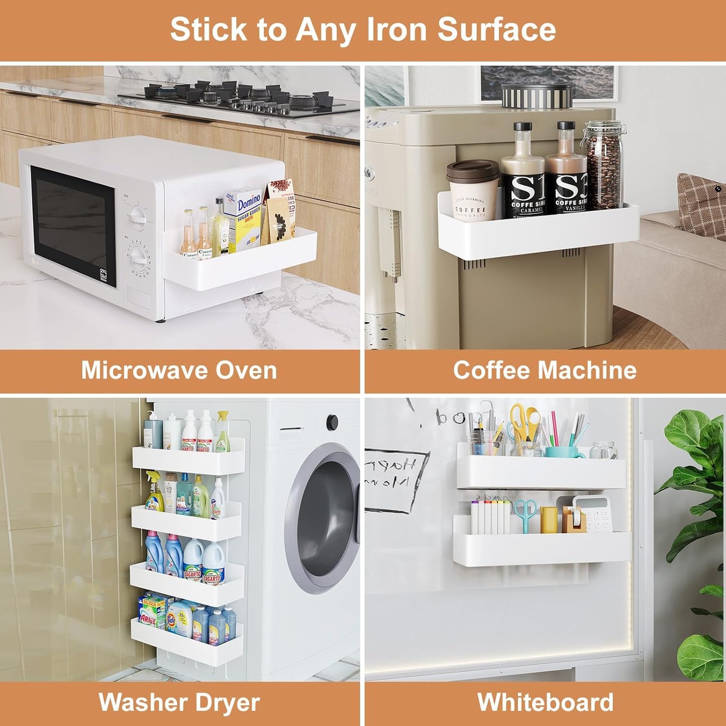 Magnetic Spice Rack for Refrigerator, Kitchen Organizer and Storage Shelf, White (6 Pack)…