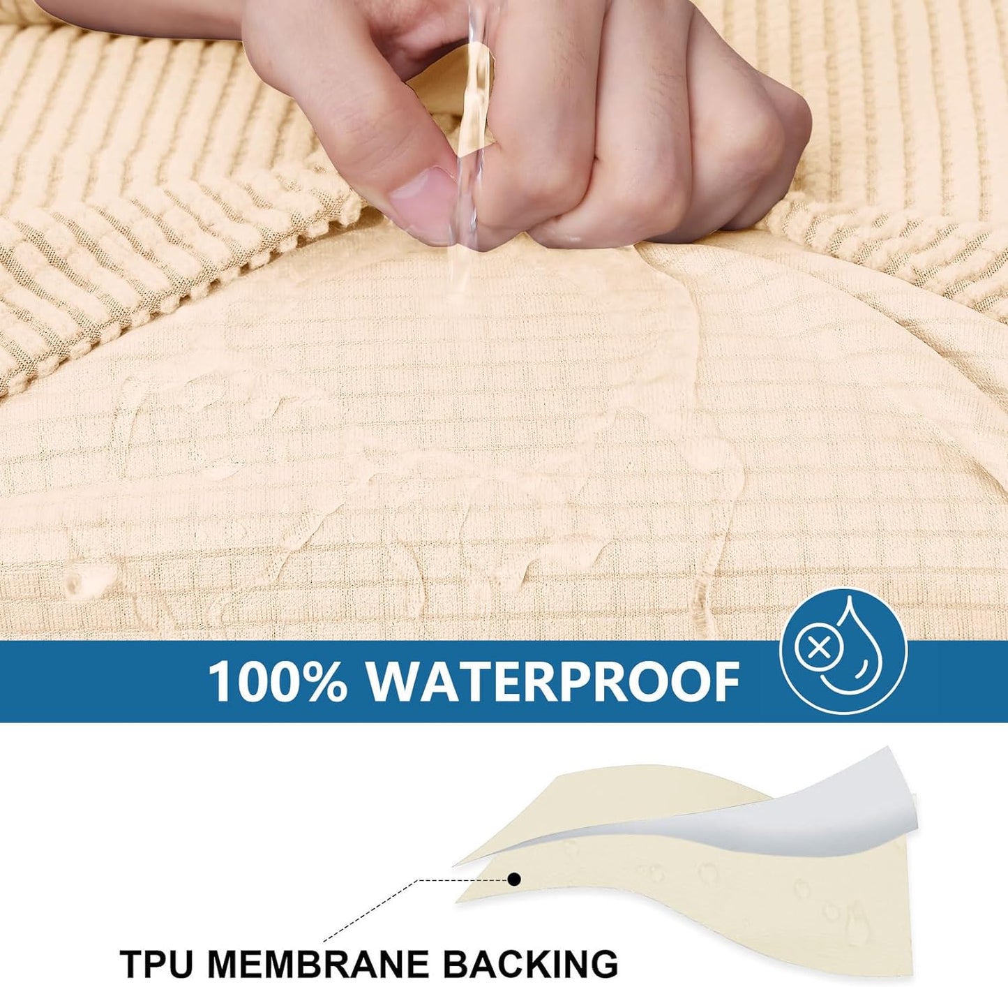 hyha Waterproof Couch Cushion Covers for Pets, Non Slip Sofa Seat Cover for Dogs Washable, Soft Thick Stretch Jacquard Fabric, Sofa Slipcovers with Elastic Bottom (1 Piece for Backrest M, Beige)