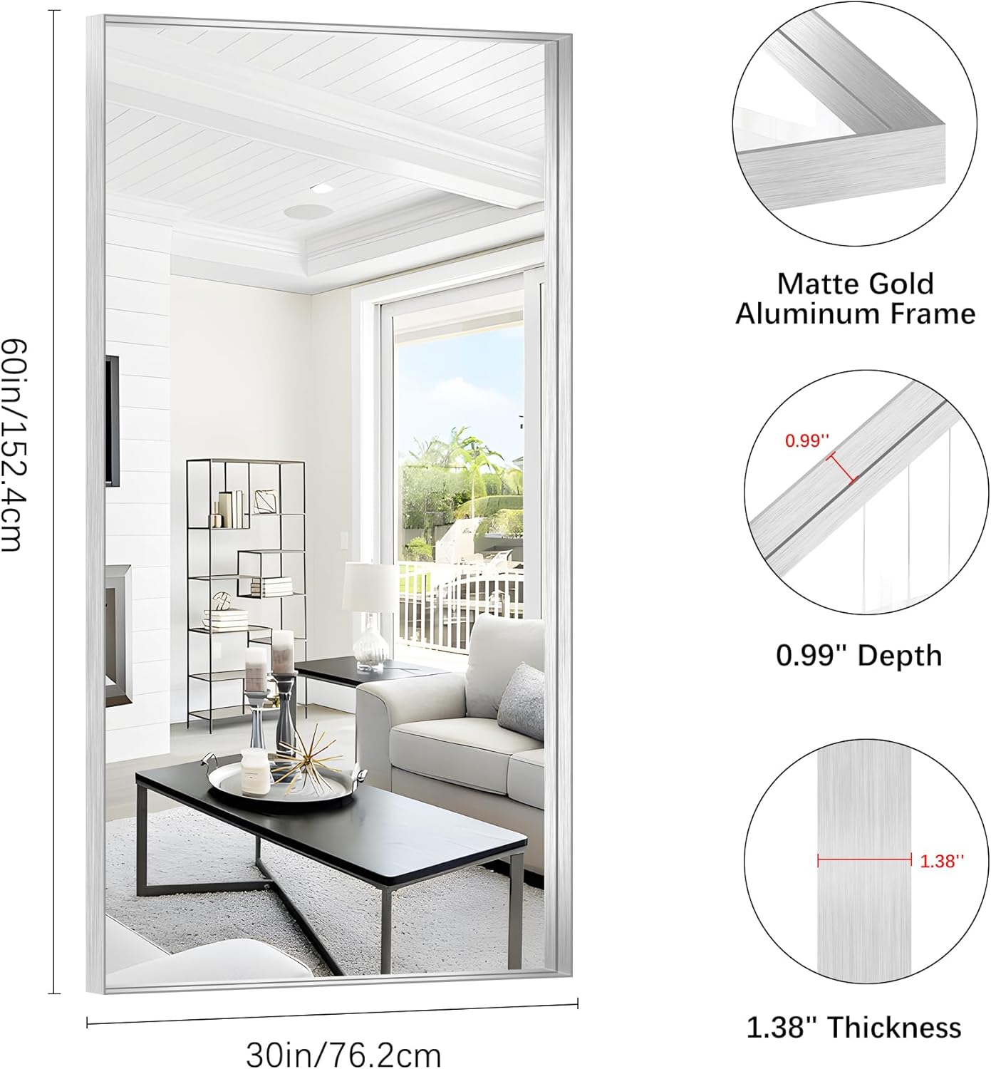 Silver Bathroom Mirror, 30x60 Inch Rectangular Deep Frame Mirror, Large Wall Mounted Bathroom Vanity Mirror Over Sink for Bedroom,Restroom, Living Room, Hangs Vertically or Horizontally