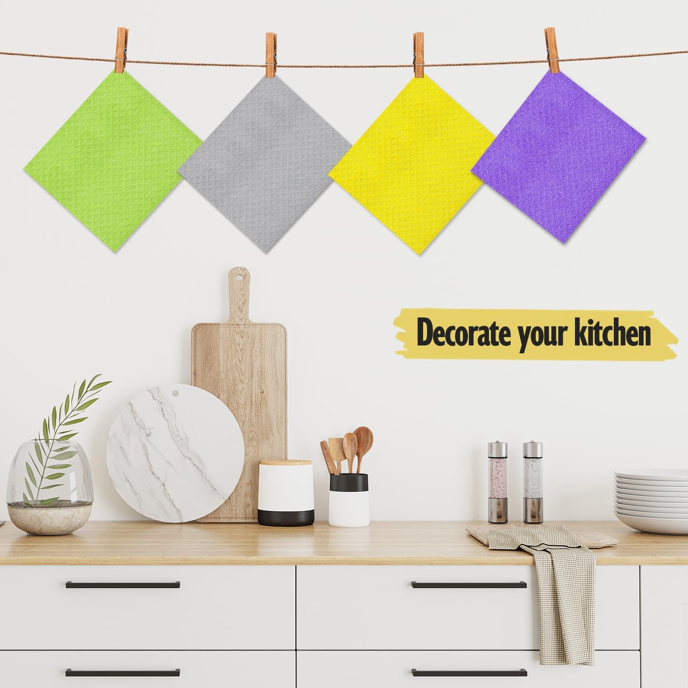 Swedish Dishcloths for Kitchen | 6 Pack Absorbent Cellulose Sponge Cloths Washable | Non-Scratch Reusable Paper Towels Quick Drying Cleaning Cloths - Lime Green