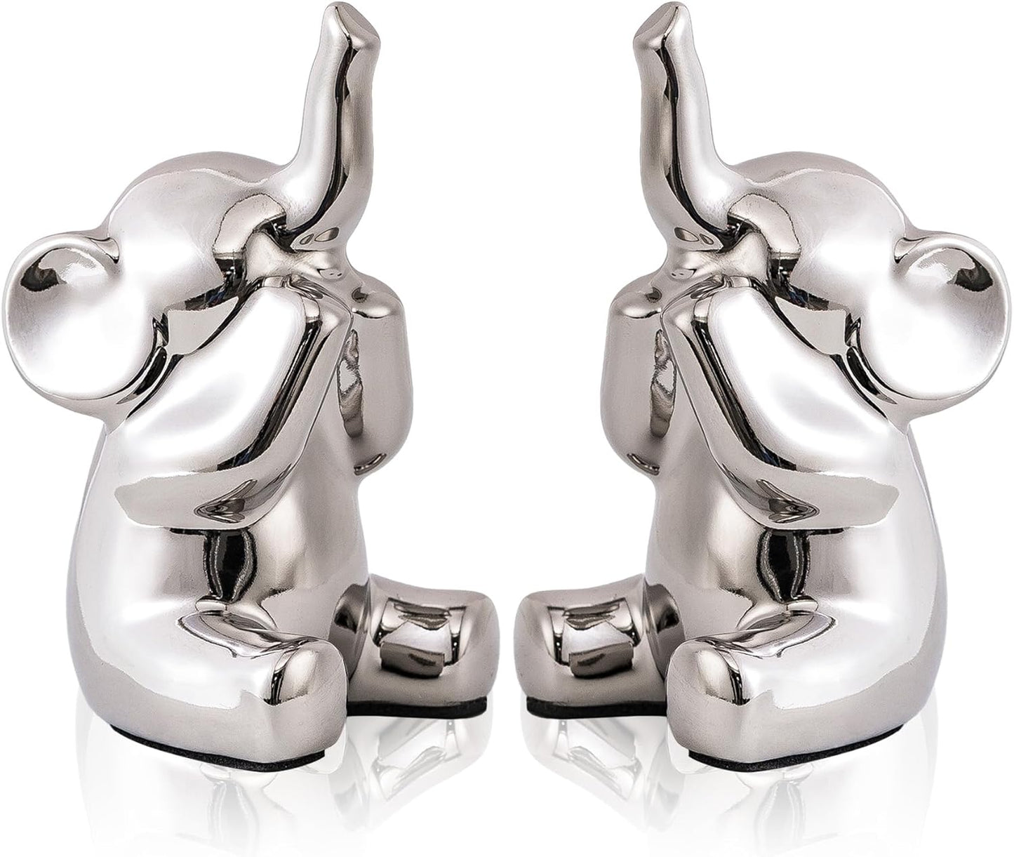Loving Pair of Small Silver Elephant Statues Silver Home Decor Modern Boho Style Figurine Decorative Ornaments for Living Room, Bedroom, Office Desktop, Cabinets, Shelf