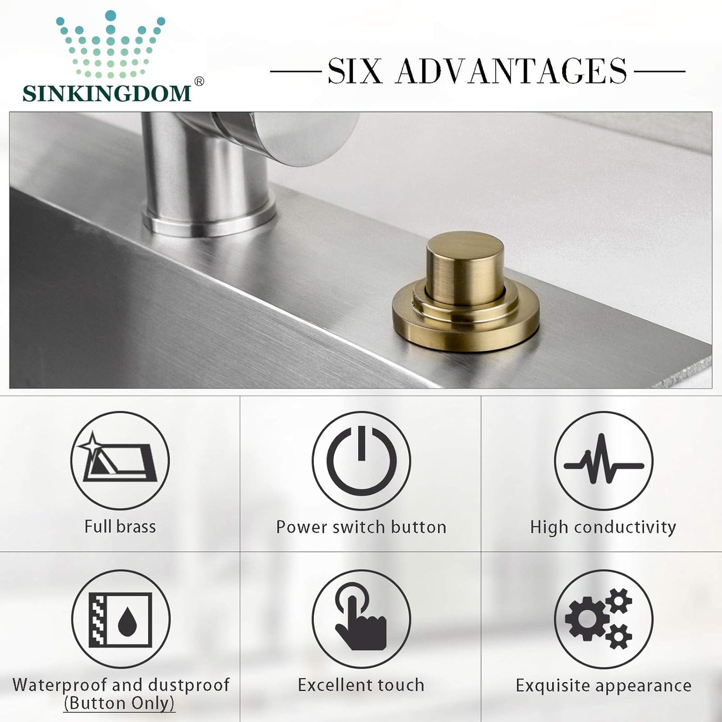 SinkTop Air Switch Kit (Long Full Brass Button) for Disposal, Dual Outlet, (Champagne Bronze)