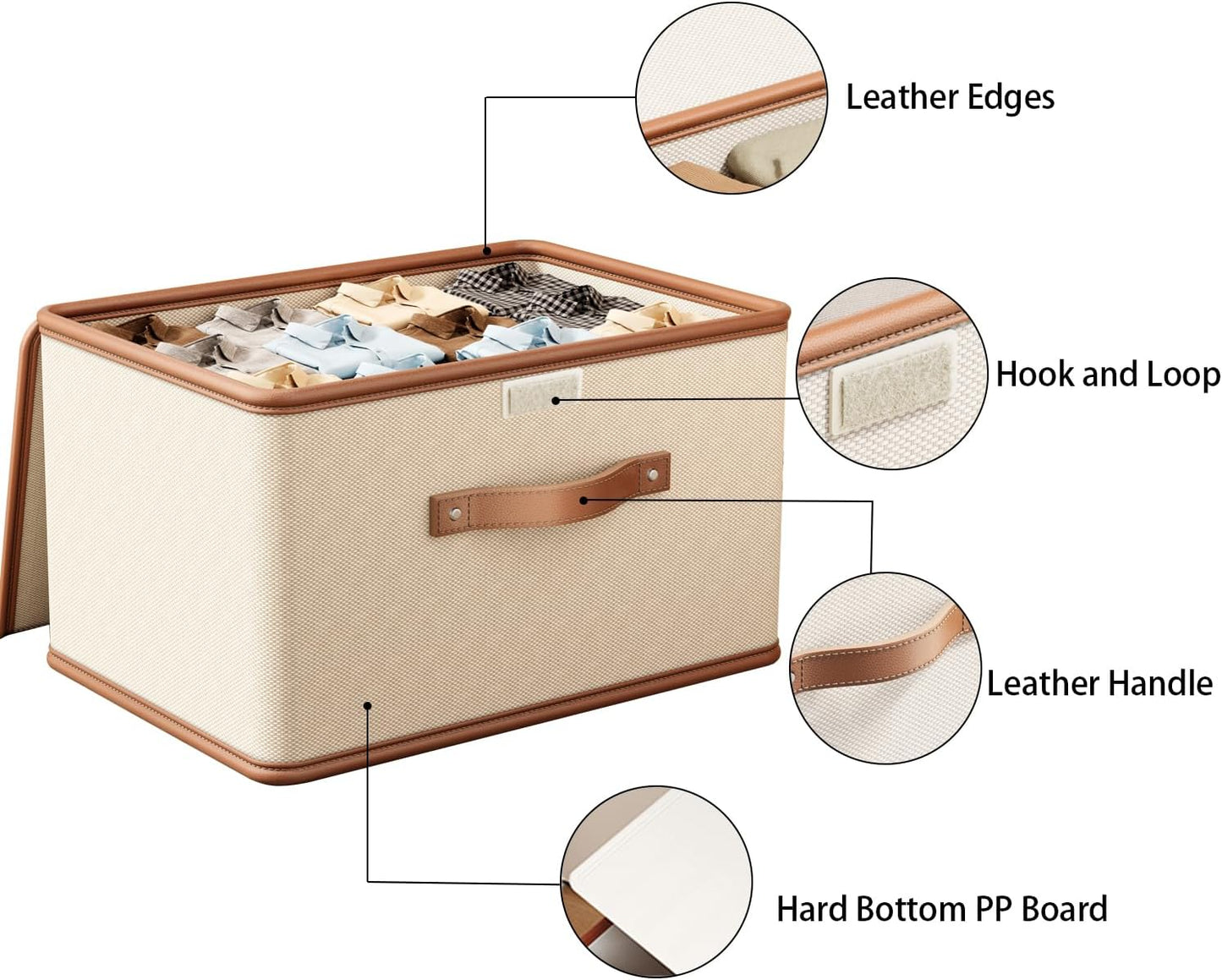 Tuza 4 Pack Storage Bins with Lids, Collapsible Closet Organizer Container, Fabric Organizer Box with Handles, Decorative Storage Boxes with Lids for Organizing Clothes, Books, File, White, Medium