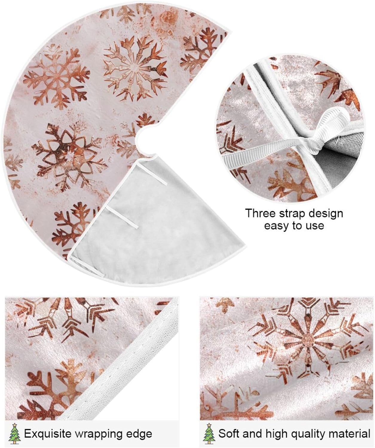 Christmas Tree Skirt, 36 Inch Rose Gold Snowflakes Pattern Xmas Tree Skirt for Christmas New Year Party Decorations Christmas Tree Mat