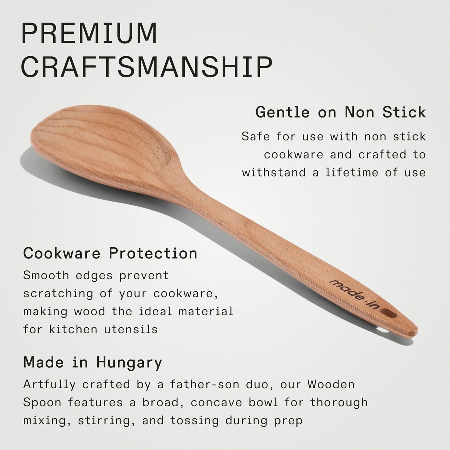 Made In Cookware - Wooden Spoon - Handcrafted for Thorough Mixing and Gentle Cookware Care - Crafted in Hungary