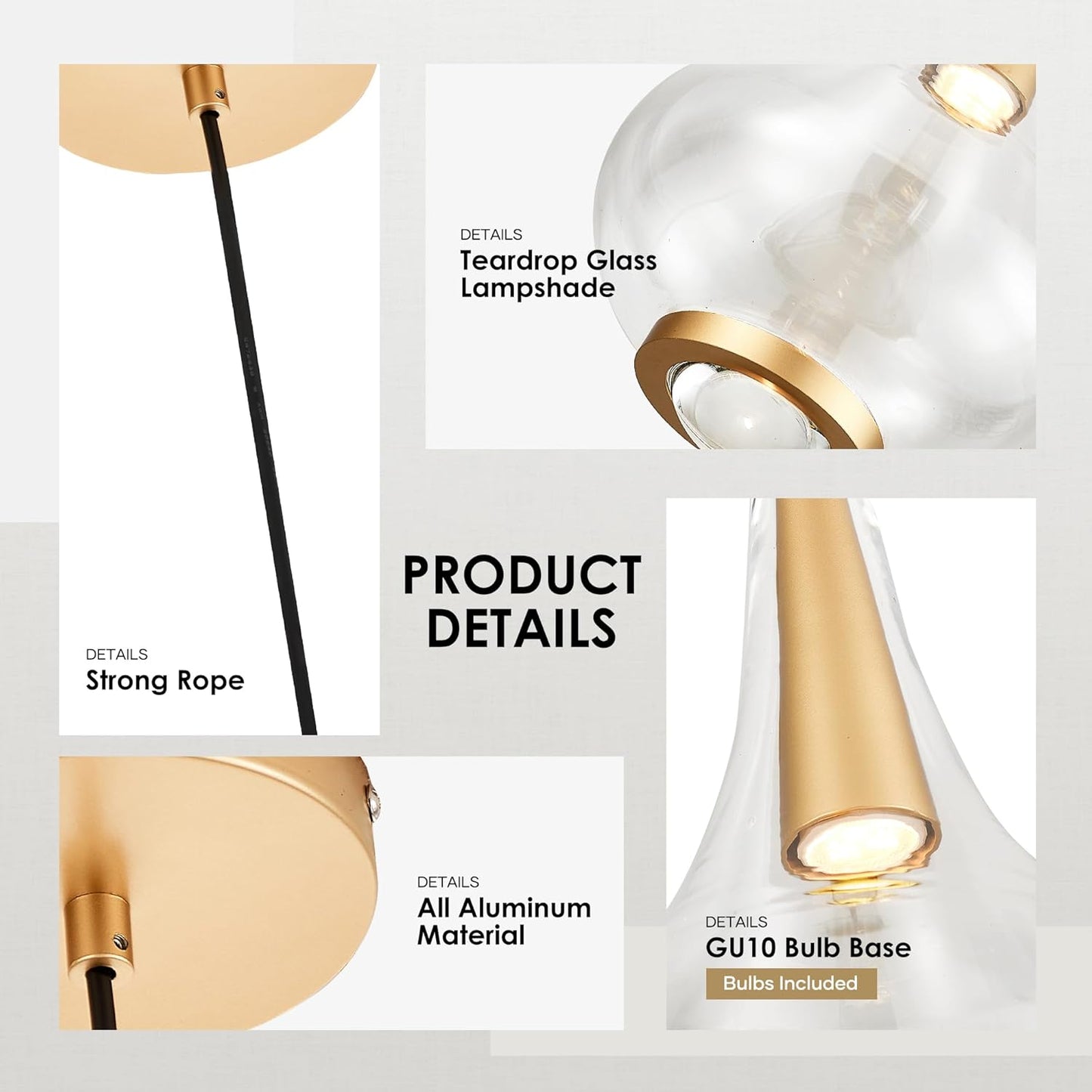 1-Light Teardrop Pendant Light, Brass Gold Ceiling Hanging Light Fxitures, LED Light Fixtures Ceiling Glass Pendant Lighting for Kitchen Island Dining Room Bar