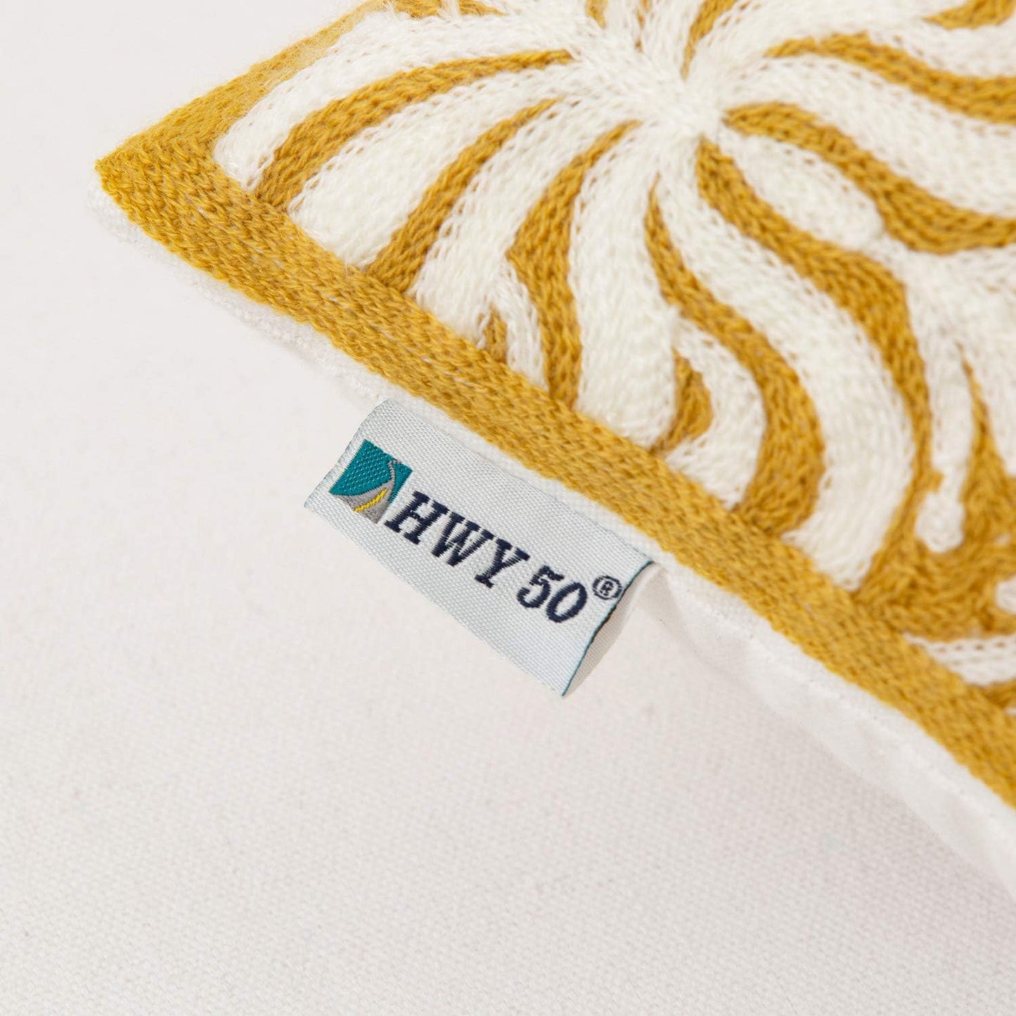 HWY 50 Mustard Yellow Decorative Lumbar Pillow Cover Rectangle 12x20 Inch (1 Piece), Embroidered Cotton Farmhouse Cushion Cover Pillow Case for Sofa Couch Living Room Bed, Minimalist Floral