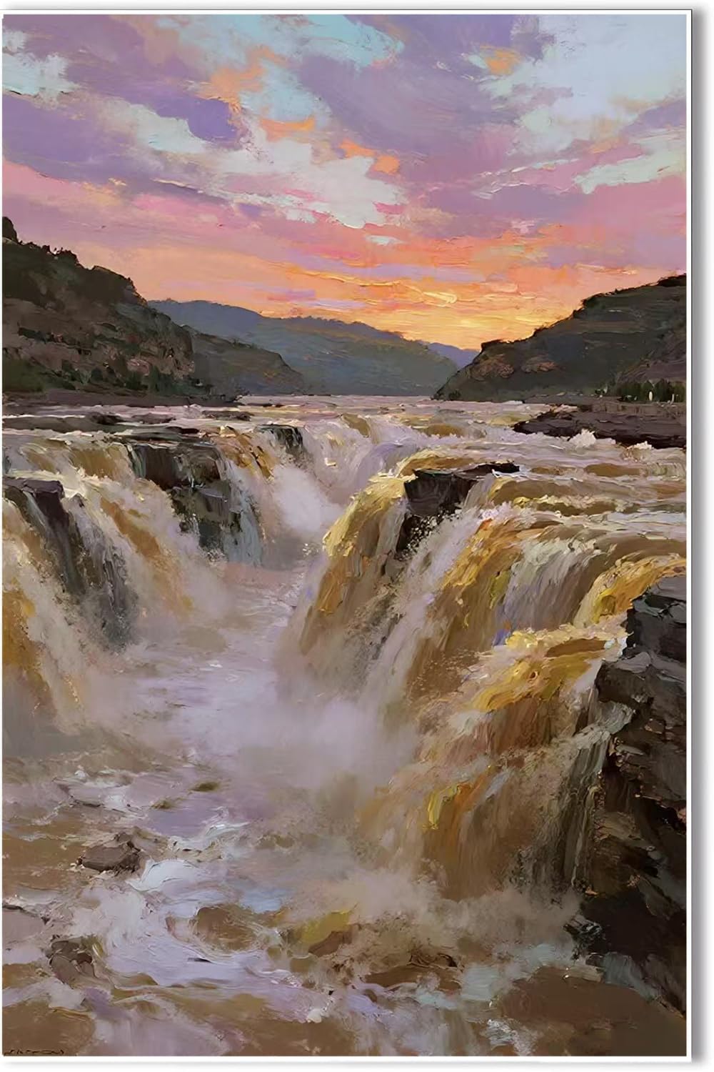 The surging waterfall scenery in the canyon is suitable for posting in the living room bedroom and office landscape posters