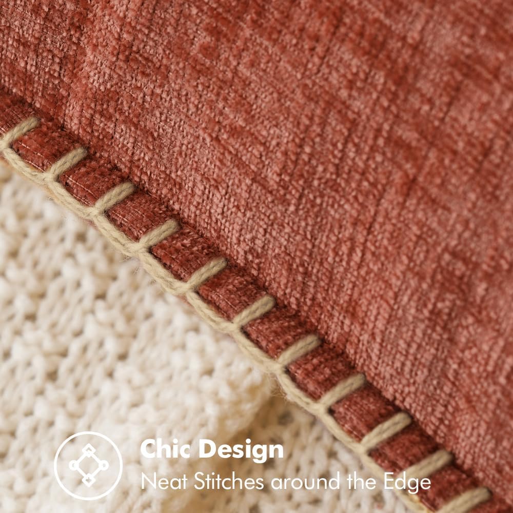 MIULEE Pack of 2 Fall Couch Throw Pillow Covers 12x20 Inch Burnt Orange Farmhouse Decorative Pillow Covers with Stitched Edge Soft Chenille Solid Dyed Pillow Covers for Sofa Bed Living Room