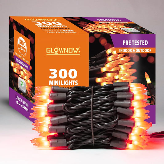 Halloween Lights, 300 Count Brown Wire Incandescent Christmas Mini Lights, 120 V High-Voltage UL CertifiedLight String Connectable, for Indoor Outdoor Patio Tree Party Home Decor, Orange
